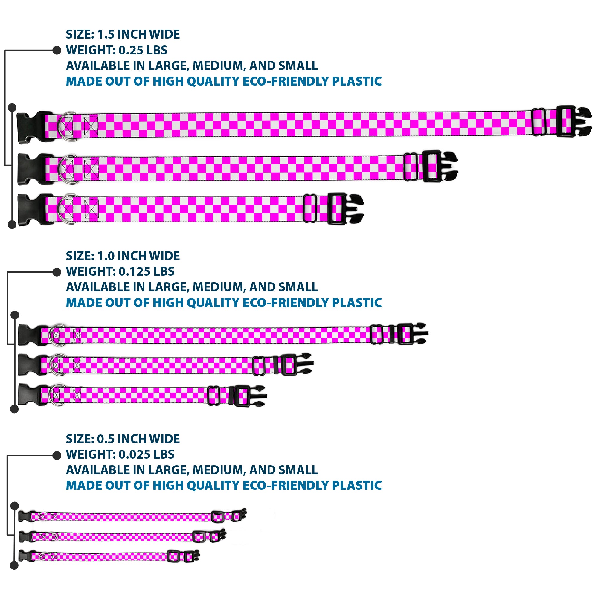 Plastic Clip Collar - Checker Fuchsia Pink/White Plastic Clip Collars Buckle-Down