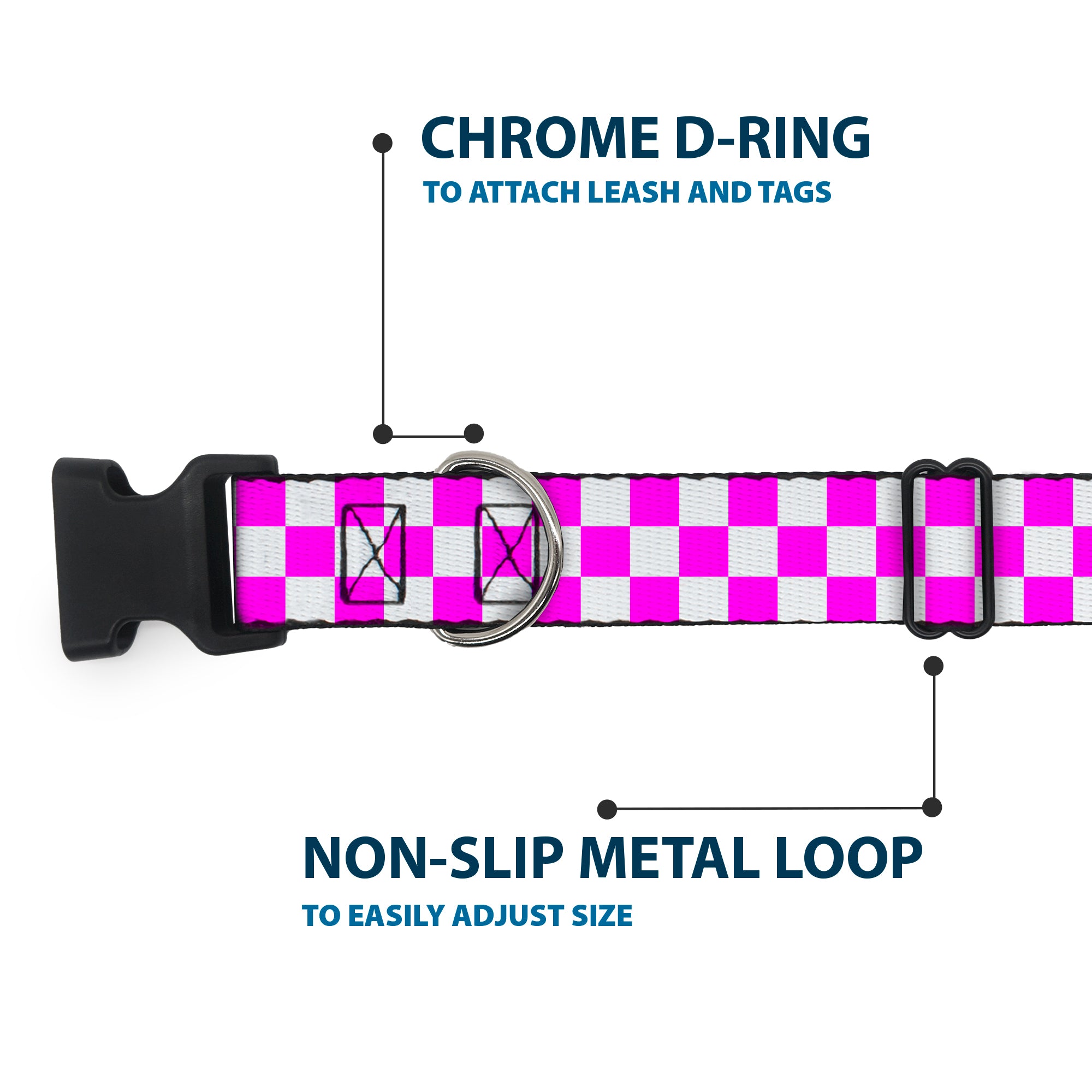 Plastic Clip Collar - Checker Fuchsia Pink/White Plastic Clip Collars Buckle-Down