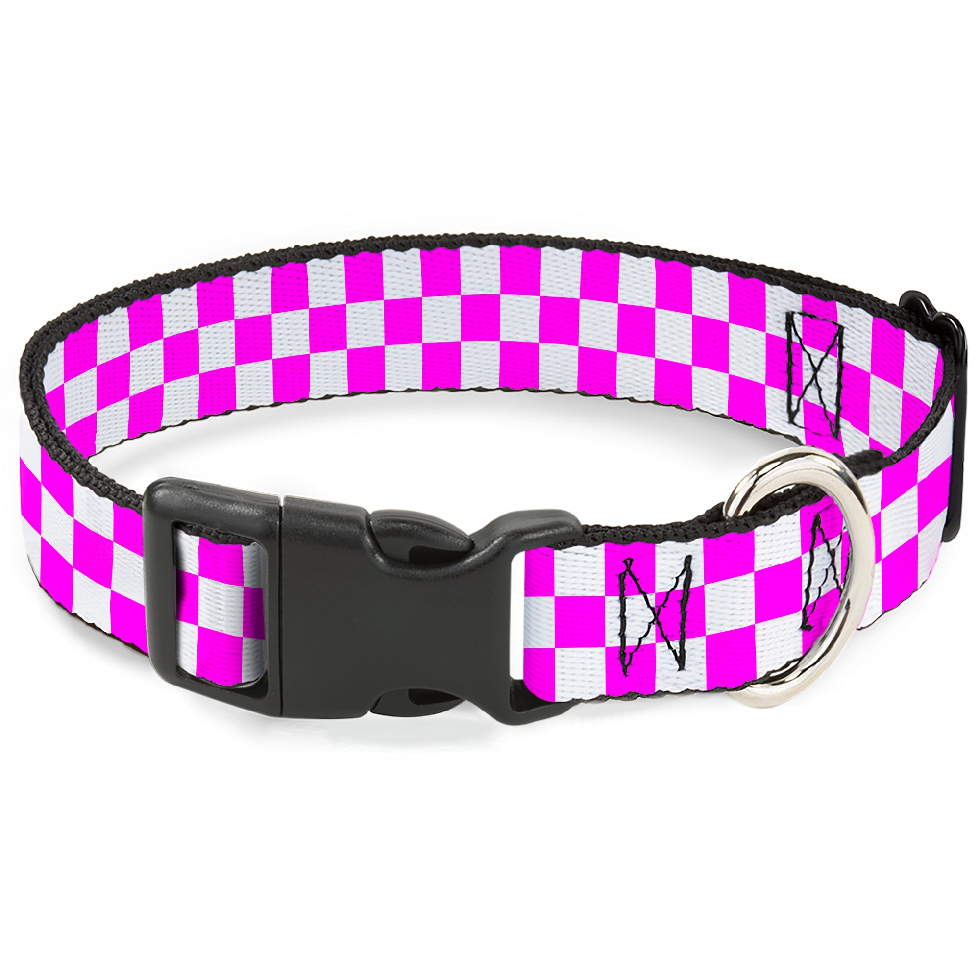 Plastic Clip Collar - Checker Fuchsia Pink/White Plastic Clip Collars Buckle-Down