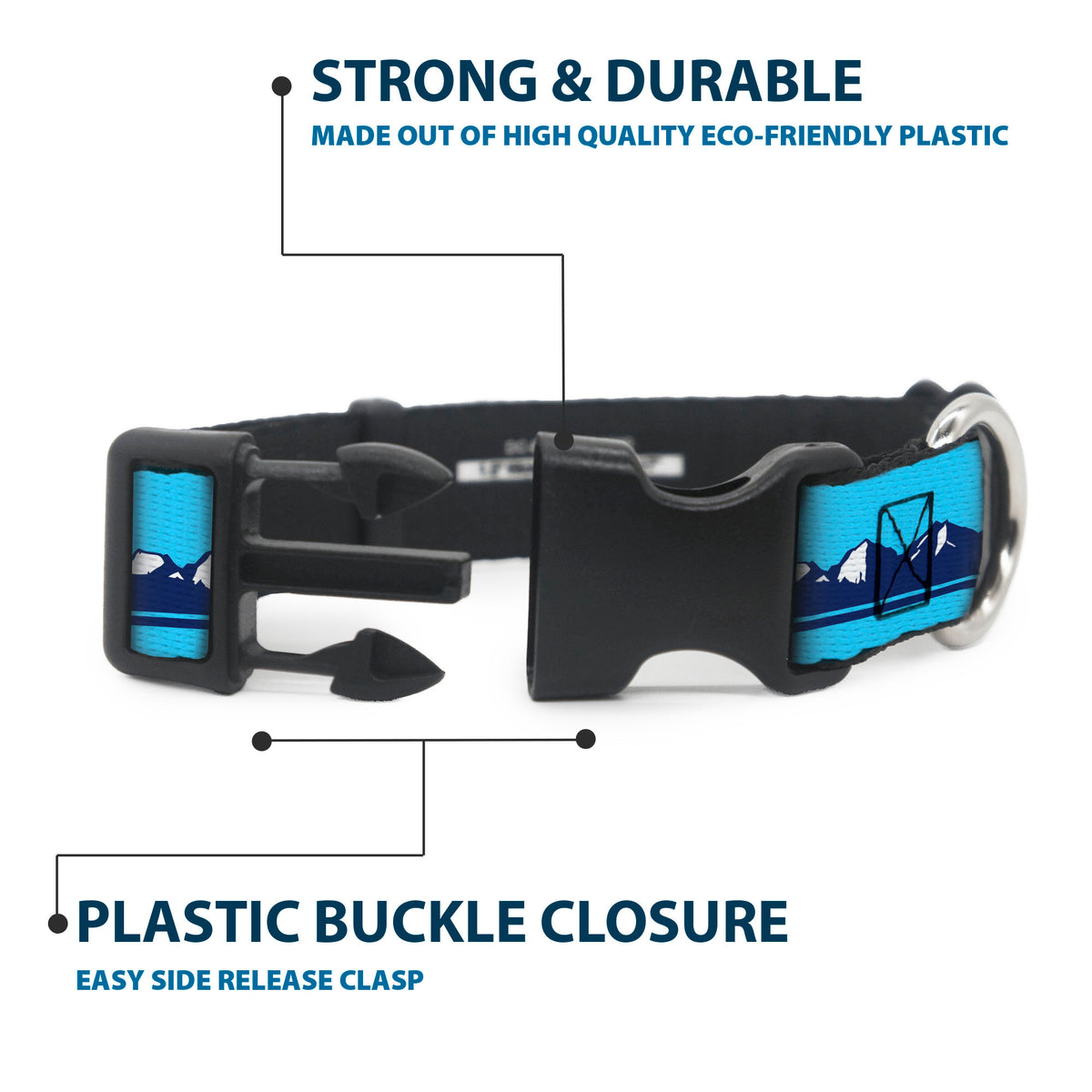 Plastic Clip Collar - Colorado Flag Icon Mountain Skyline Blue/Navy/White Dog Collars Plastic Clip Side Release Buckle-Down