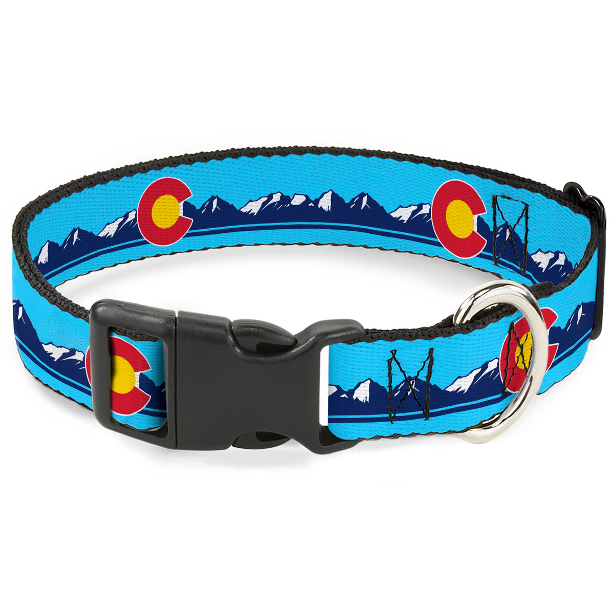 Plastic Clip Collar - Colorado Flag Icon Mountain Skyline Blue/Navy/White Dog Collars Plastic Clip Side Release Buckle-Down