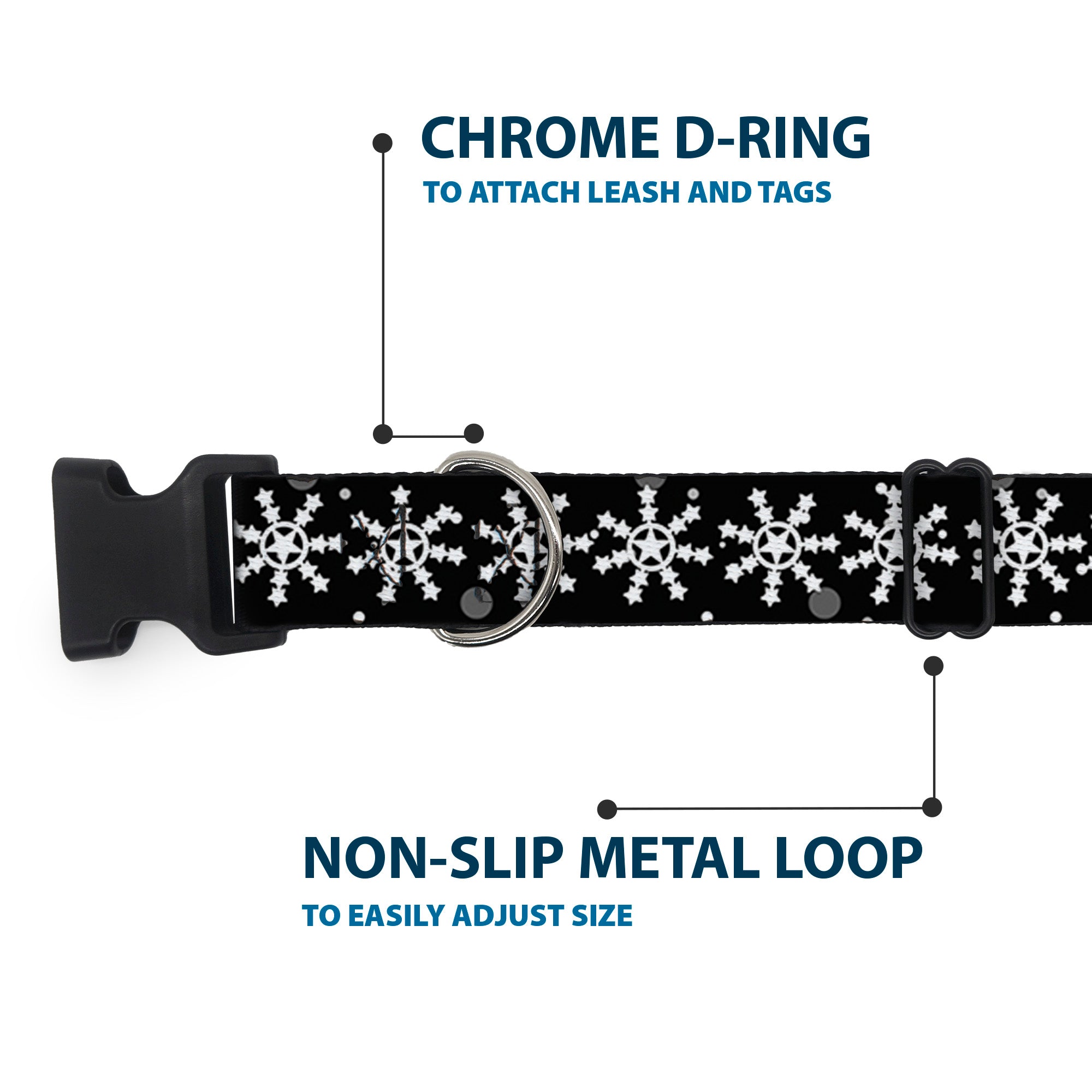 Plastic Clip Collar - Starry Snowflakes Black/White/Gray Plastic Clip Collars Buckle-Down