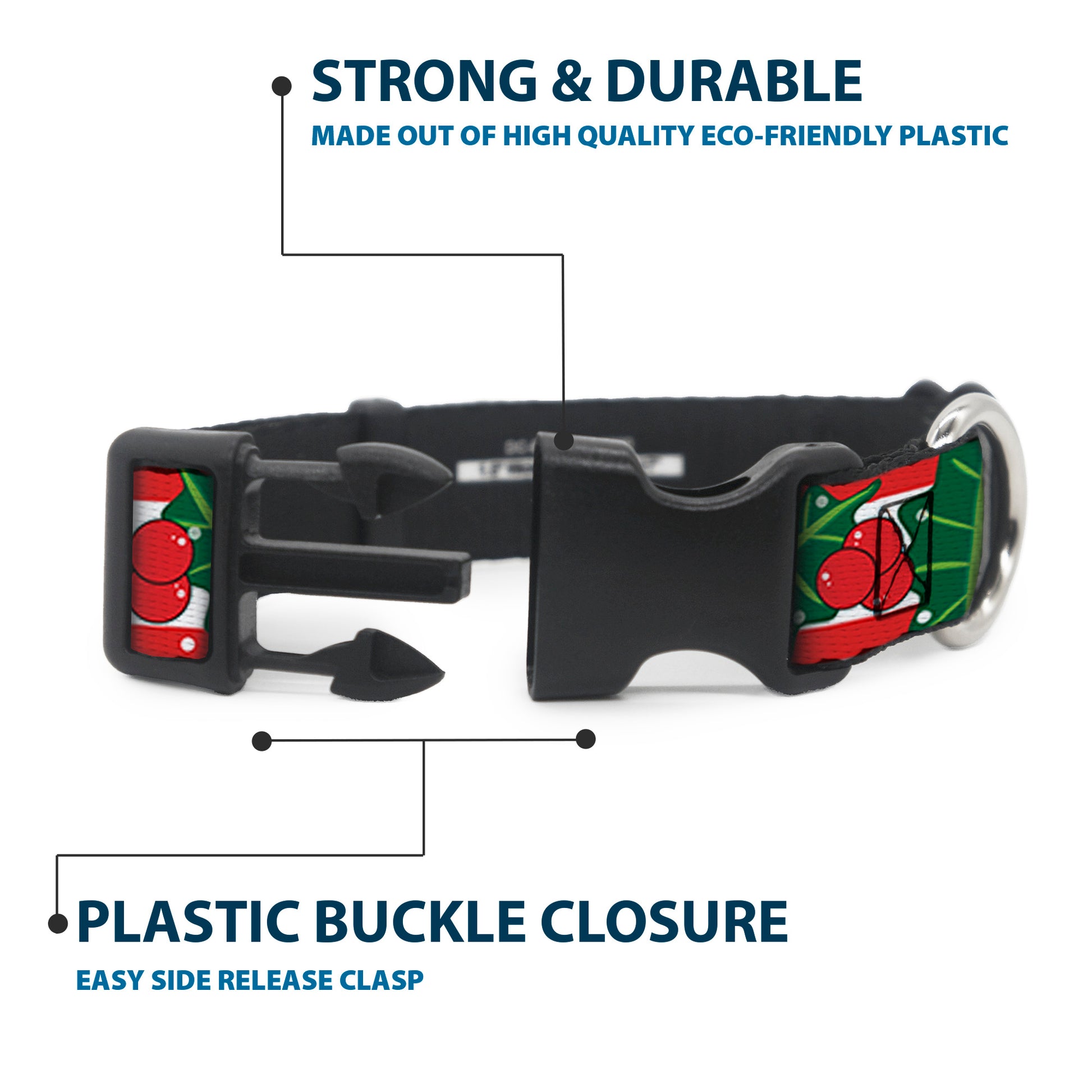Plastic Clip Collar - Snowy Holly Stripe Reds/White/Greens Plastic Clip Collars Buckle-Down