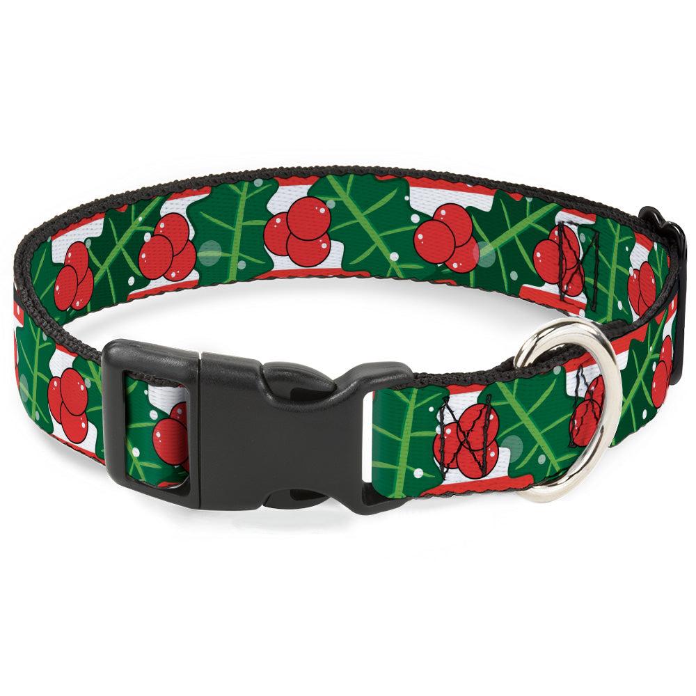 Plastic Clip Collar - Snowy Holly Stripe Reds/White/Greens Plastic Clip Collars Buckle-Down