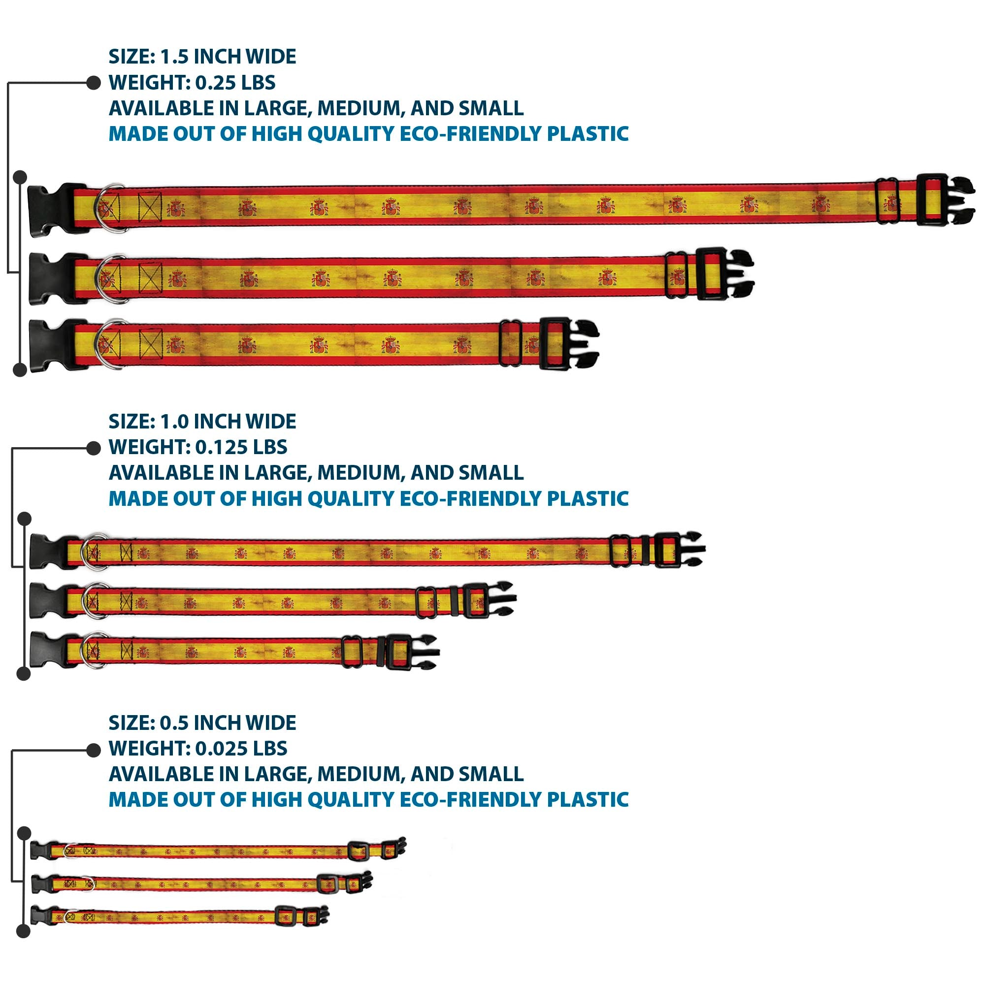 Plastic Clip Collar - Spain Flag Continuous Vintage Plastic Clip Collars Buckle-Down