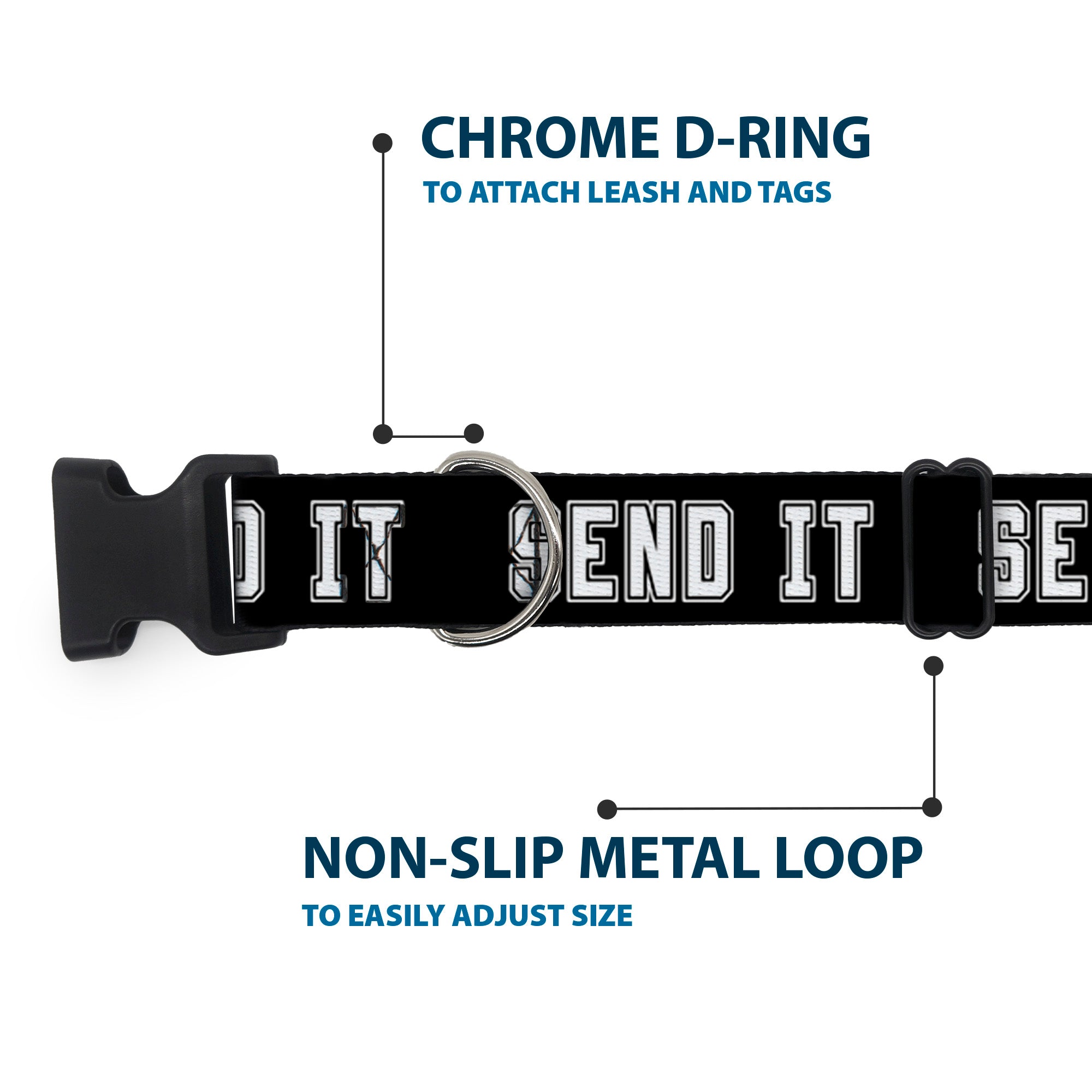 Plastic Clip Collar - SEND IT Black/White Plastic Clip Collars Buckle-Down