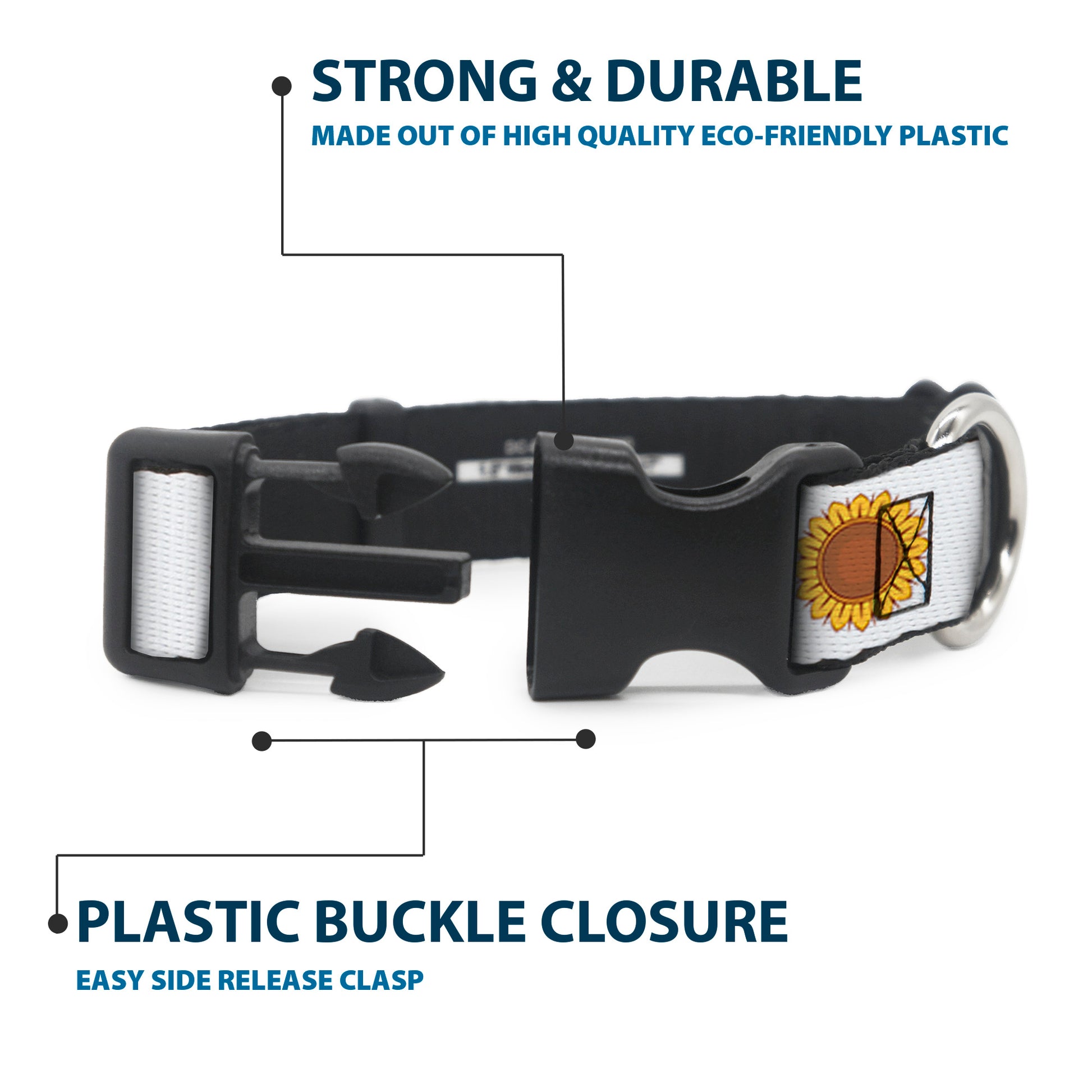Plastic Clip Collar - Sunflower Face Repeat White Plastic Clip Collars Buckle-Down