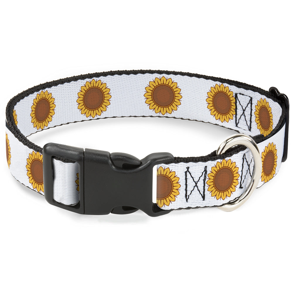 Plastic Clip Collar - Sunflower Face Repeat White Plastic Clip Collars Buckle-Down