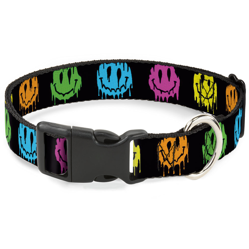 Plastic Clip Collar - Smiley Face Melted Repeat Black/Multi Neon Plastic Clip Collars Buckle-Down