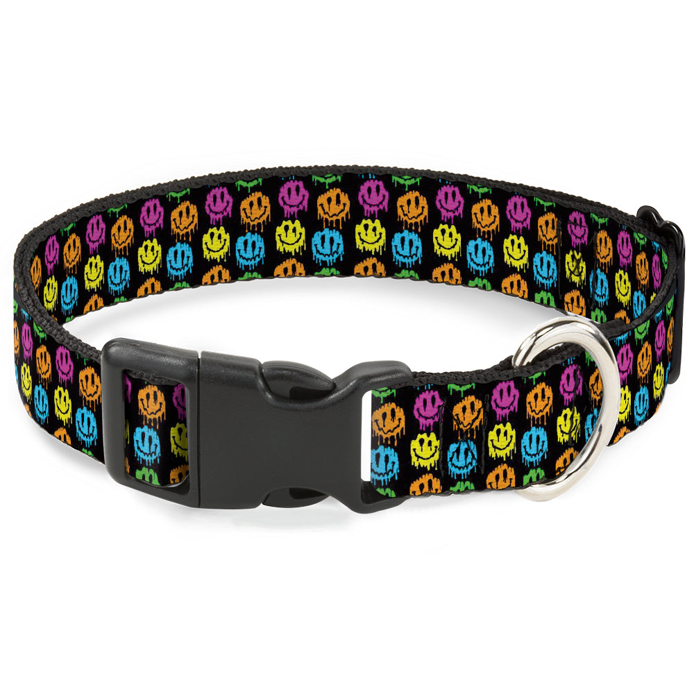 Plastic Clip Collar - Smiley Faces Melted Mini Repeat Black/Multi Neon Plastic Clip Collars Buckle-Down