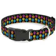 Plastic Clip Collar - Smiley Faces Melted Mini Repeat Black/Multi Neon Plastic Clip Collars Buckle-Down