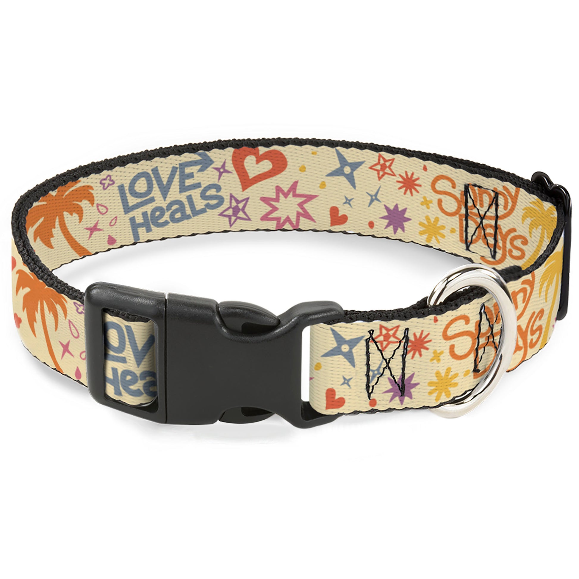 Plastic Clip Collar - Summer Harmony Collage Beige/Multi Color Plastic Clip Collars Buckle-Down