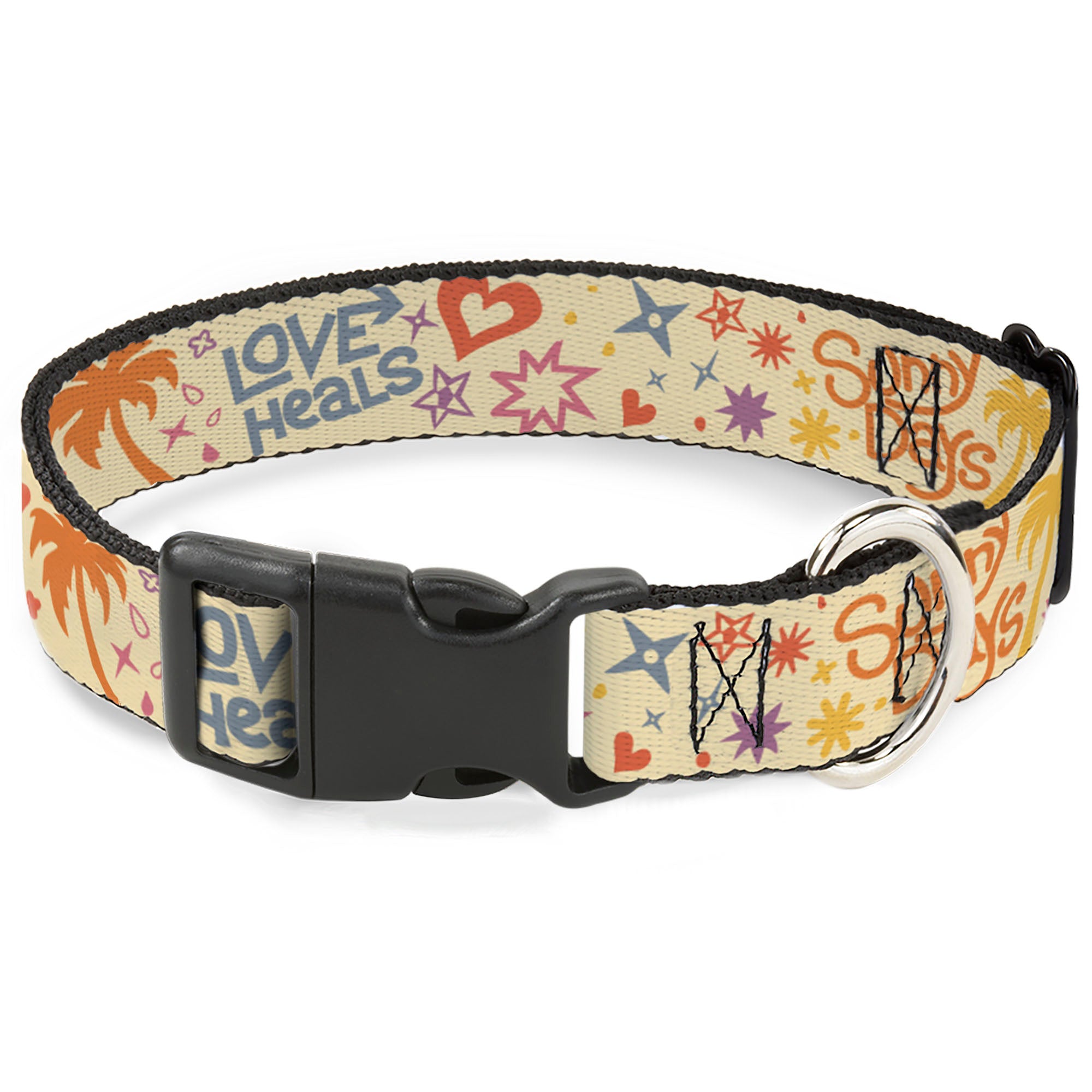 Plastic Clip Collar - Summer Harmony Collage Beige/Multi Color Plastic Clip Collars Buckle-Down