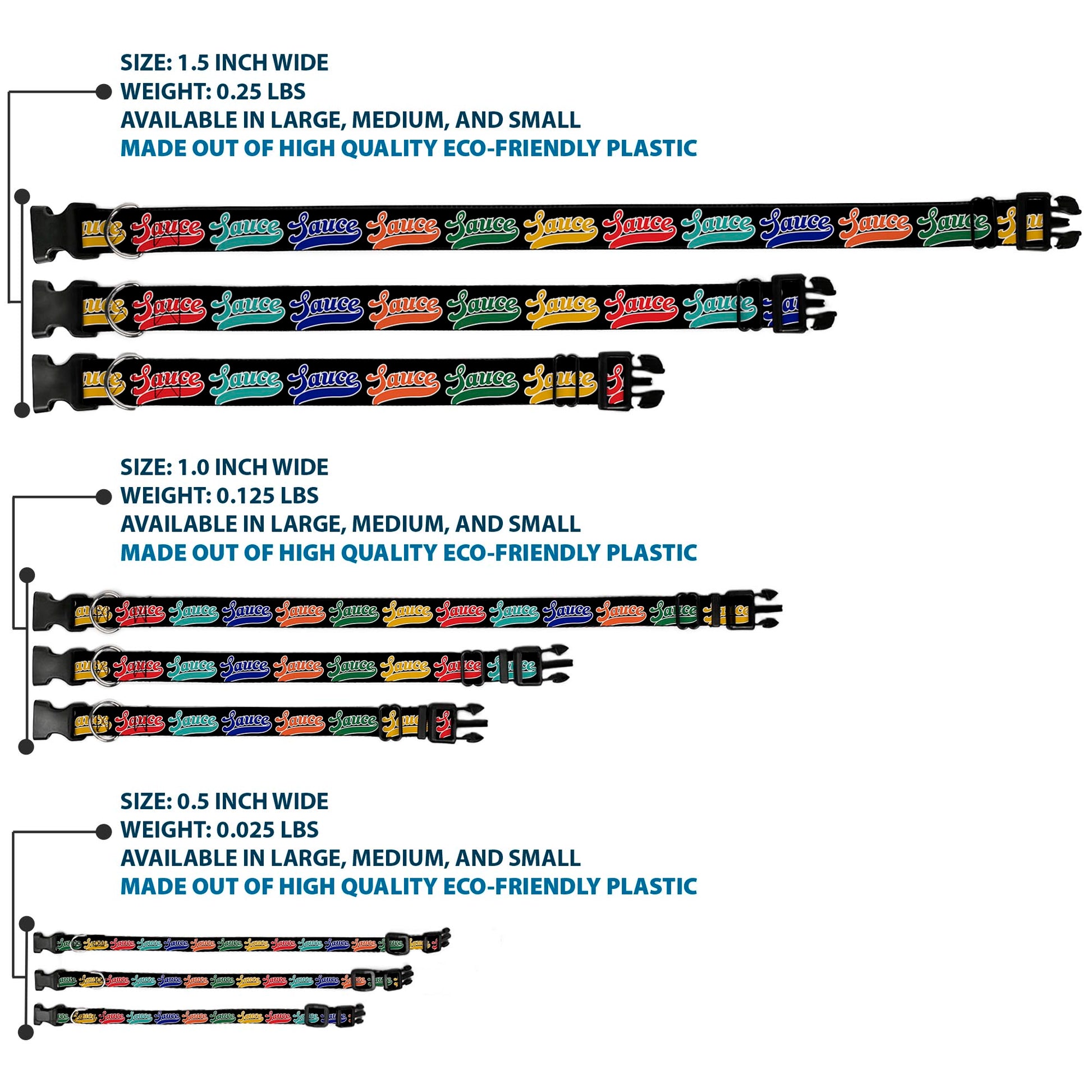 Plastic Clip Collar - SAUCE Baseball Script Black/Multi Color Plastic Clip Collars Buckle-Down