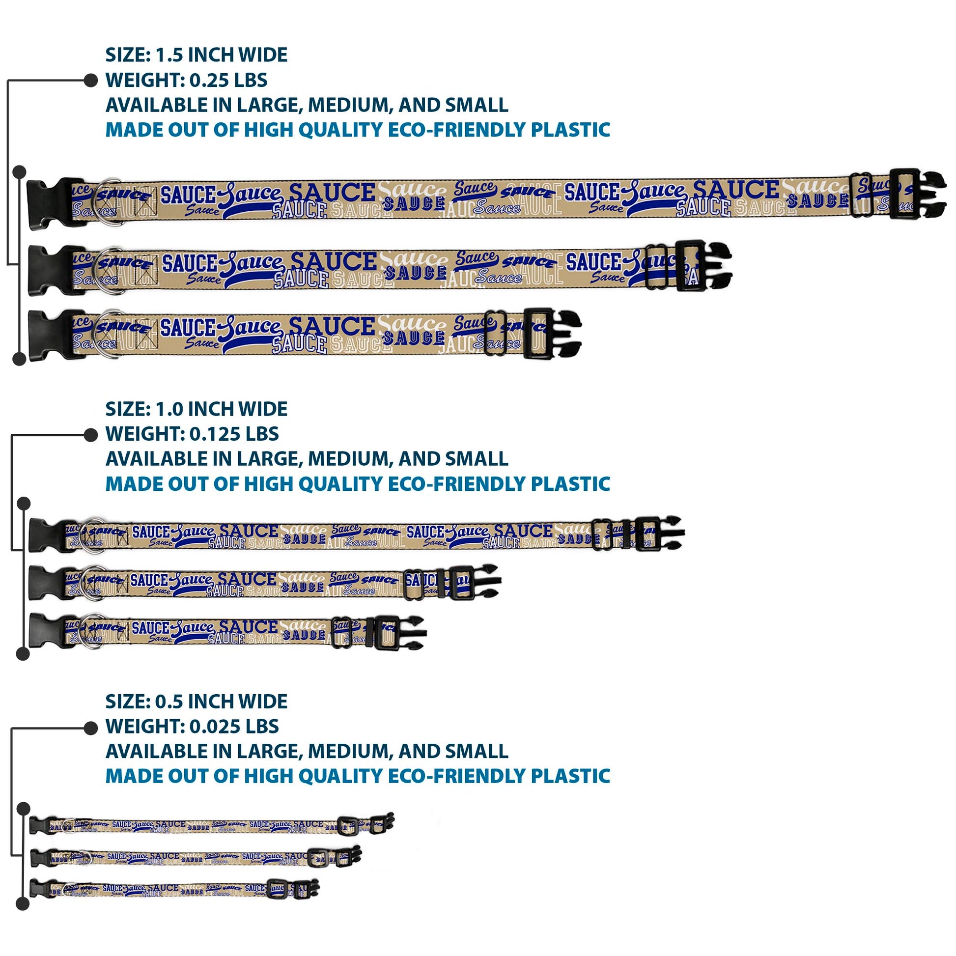 Plastic Clip Collar - SAUCE Typography Collage Tan/White/Blue Plastic Clip Collars Buckle-Down