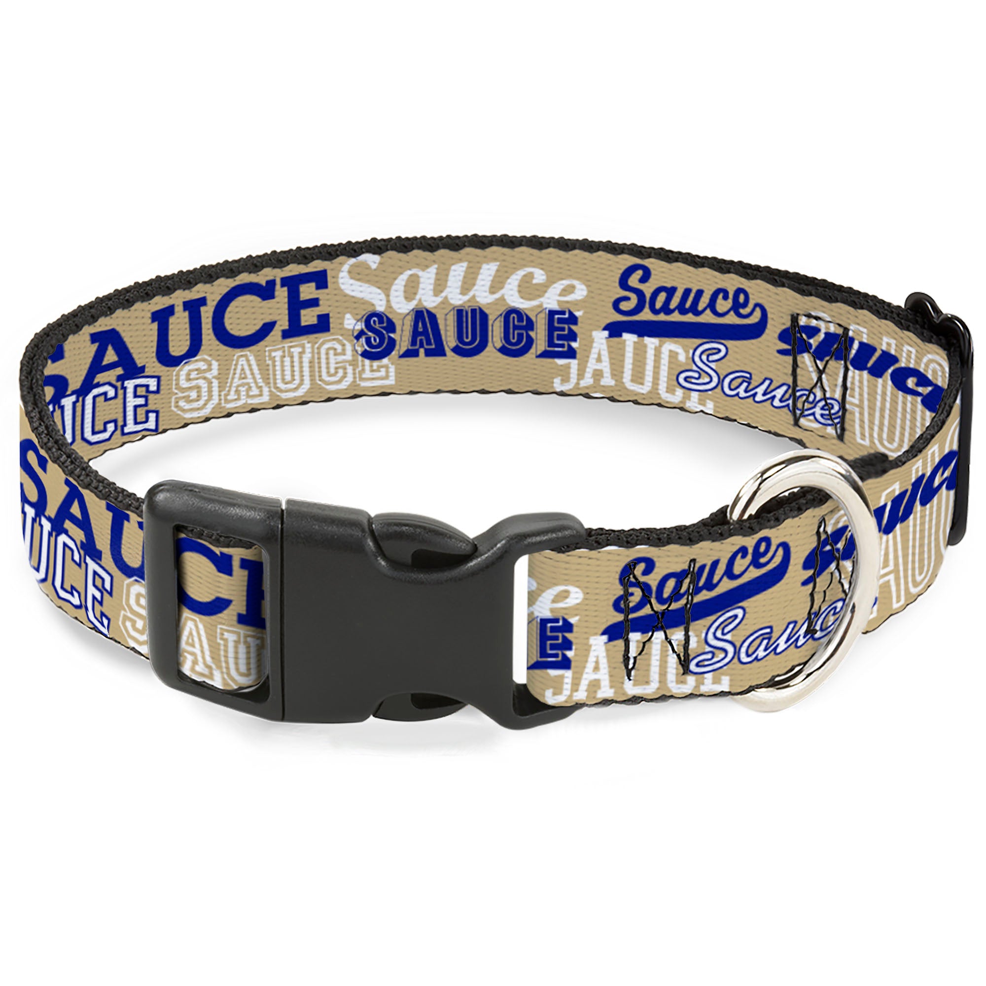 Plastic Clip Collar - SAUCE Typography Collage Tan/White/Blue Plastic Clip Collars Buckle-Down