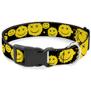 Plastic Clip Collar - Smiley Face Splatter Scattered Black/Yellow Plastic Clip Collars Buckle-Down