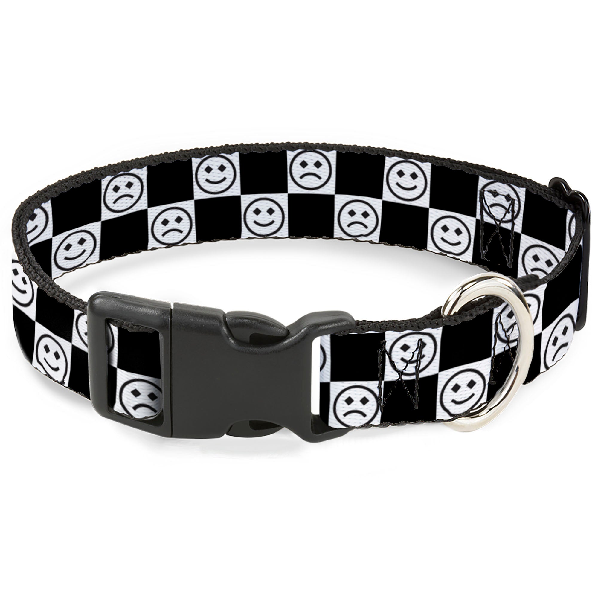 Plastic Clip Collar - Smiley Sad Face Checker Black/White Plastic Clip Collars Buckle-Down