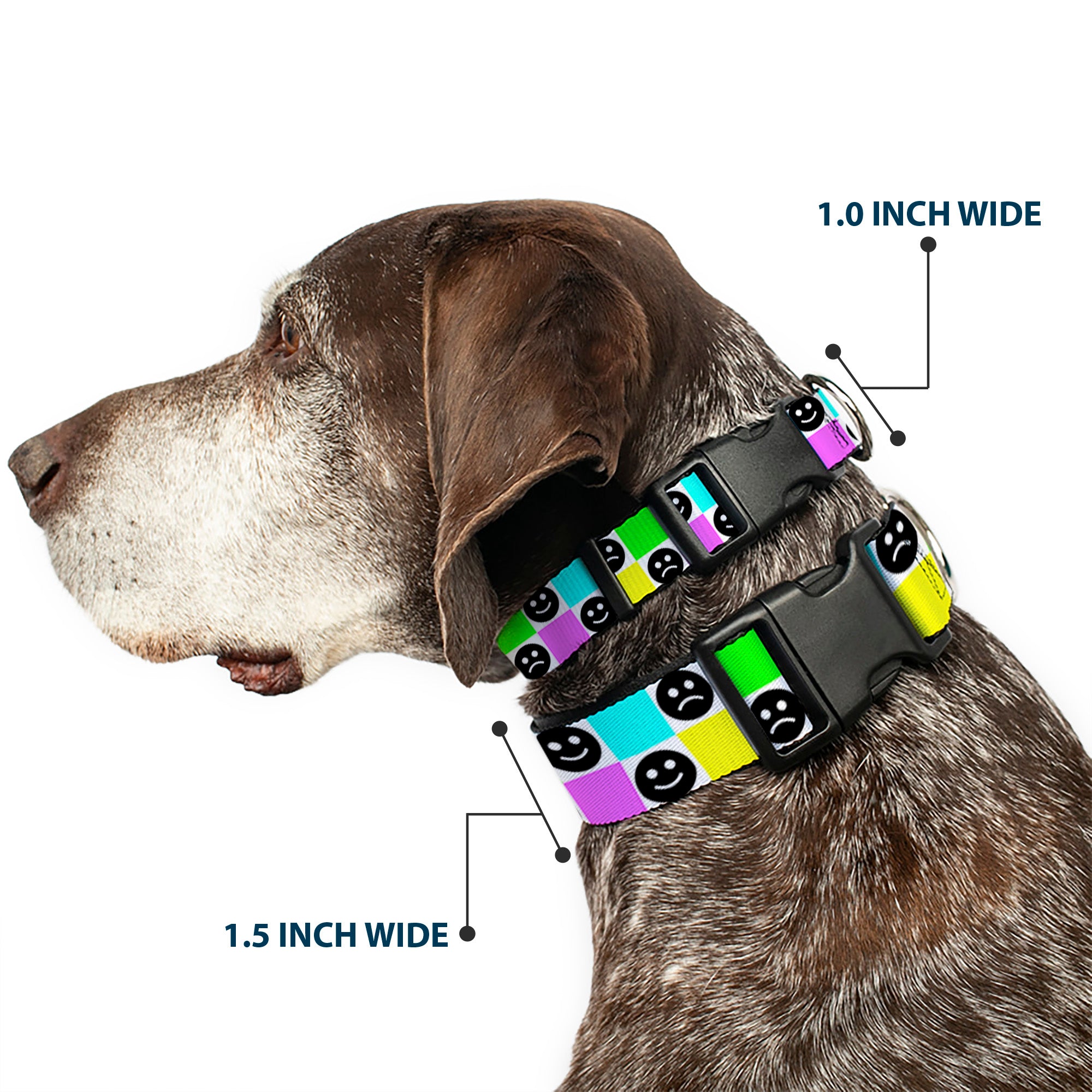 Plastic Clip Collar - Smiley Sad Face Checker Multi Color/White Plastic Clip Collars Buckle-Down