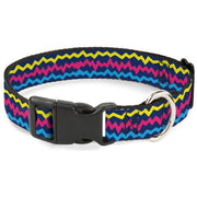 Plastic Clip Collar - Scribble Zig Zag Stripe Navy/Multi Color Plastic Clip Collars Buckle-Down