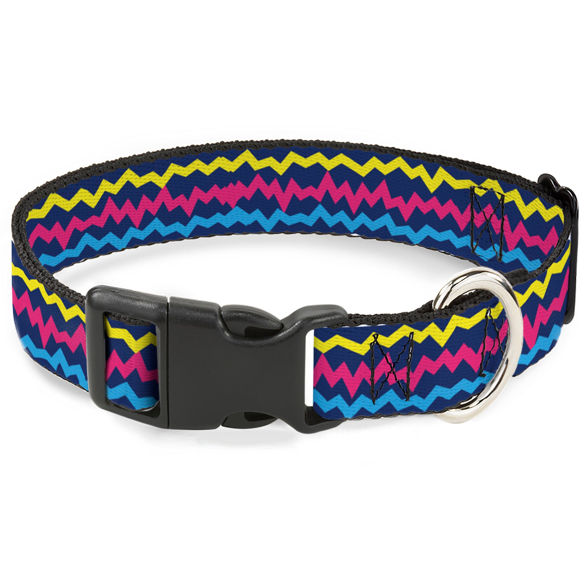 Plastic Clip Collar - Scribble Zig Zag Stripe Navy/Multi Color Plastic Clip Collars Buckle-Down