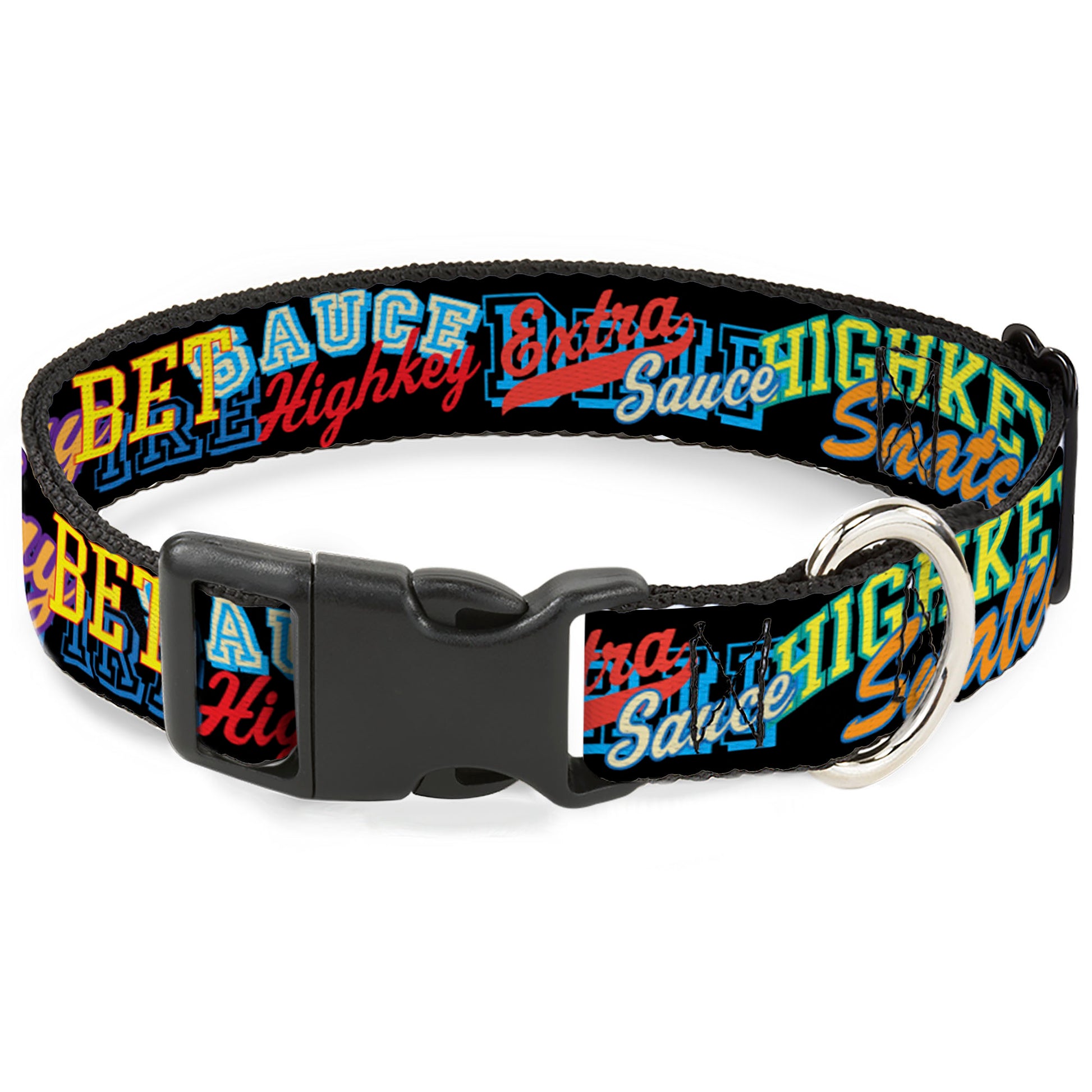 Plastic Clip Collar - Slang Verbiage Stacked Black/Multi Color Plastic Clip Collars Buckle-Down