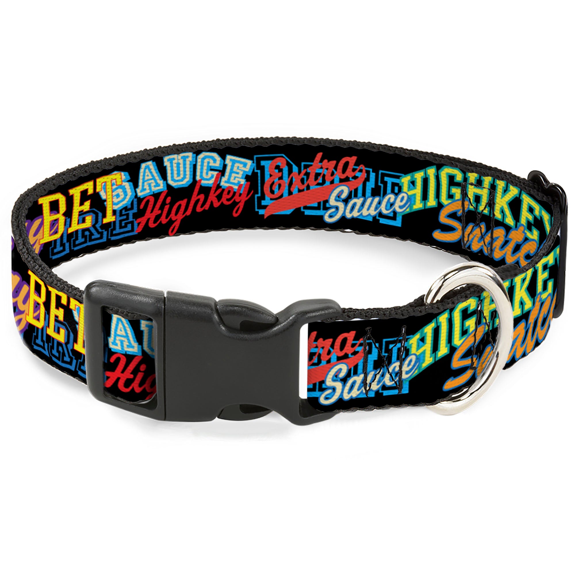 Plastic Clip Collar - Slang Verbiage Stacked Black/Multi Color Plastic Clip Collars Buckle-Down