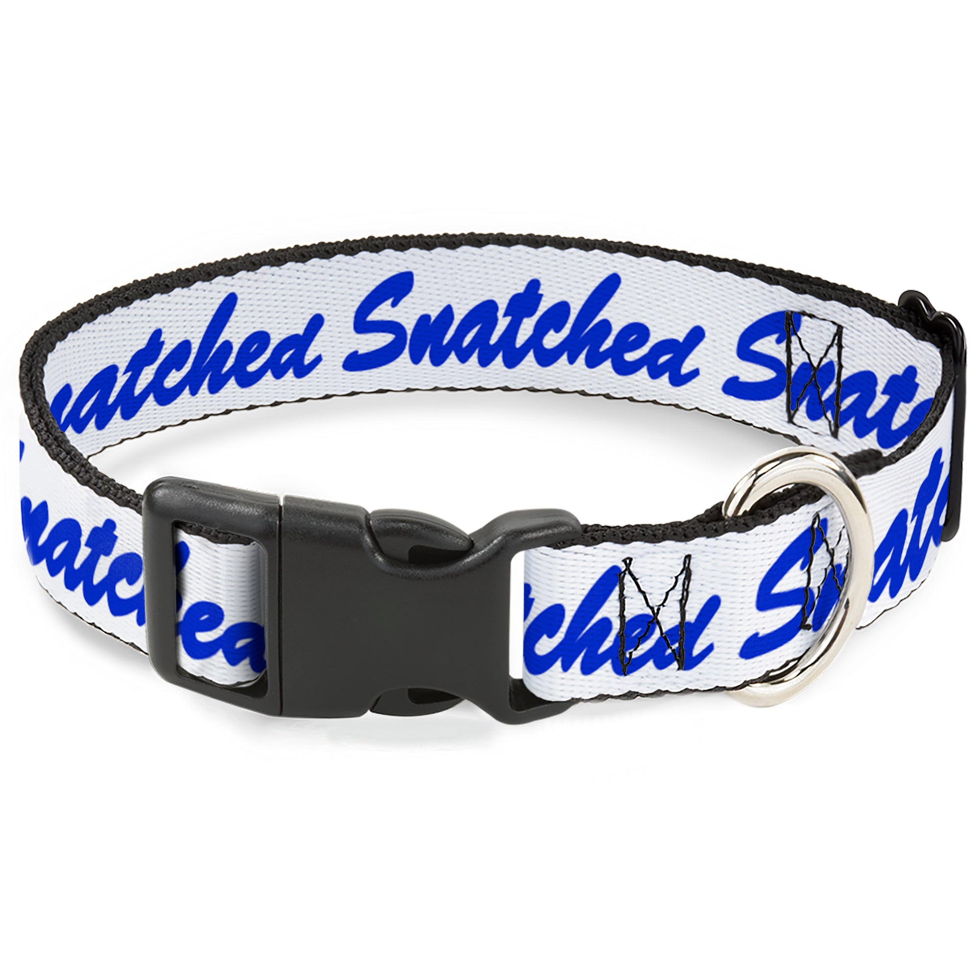 Plastic Clip Collar - SNATCHED Script White/Blue Plastic Clip Collars Buckle-Down