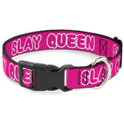 Plastic Clip Collar - SLAY QUEEN Bubble Text Pink/White Plastic Clip Collars Buckle-Down