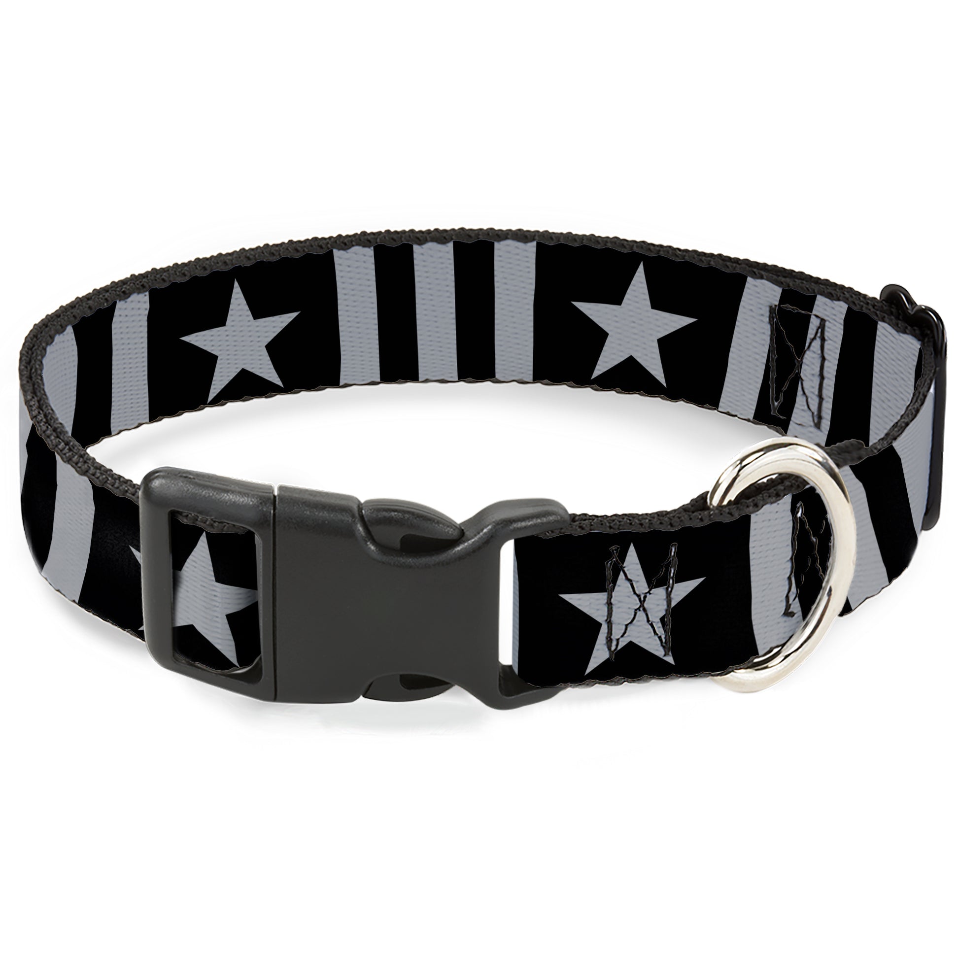 Plastic Clip Collar - Star and Three Stripes Black/Gray Plastic Clip Collars Buckle-Down
