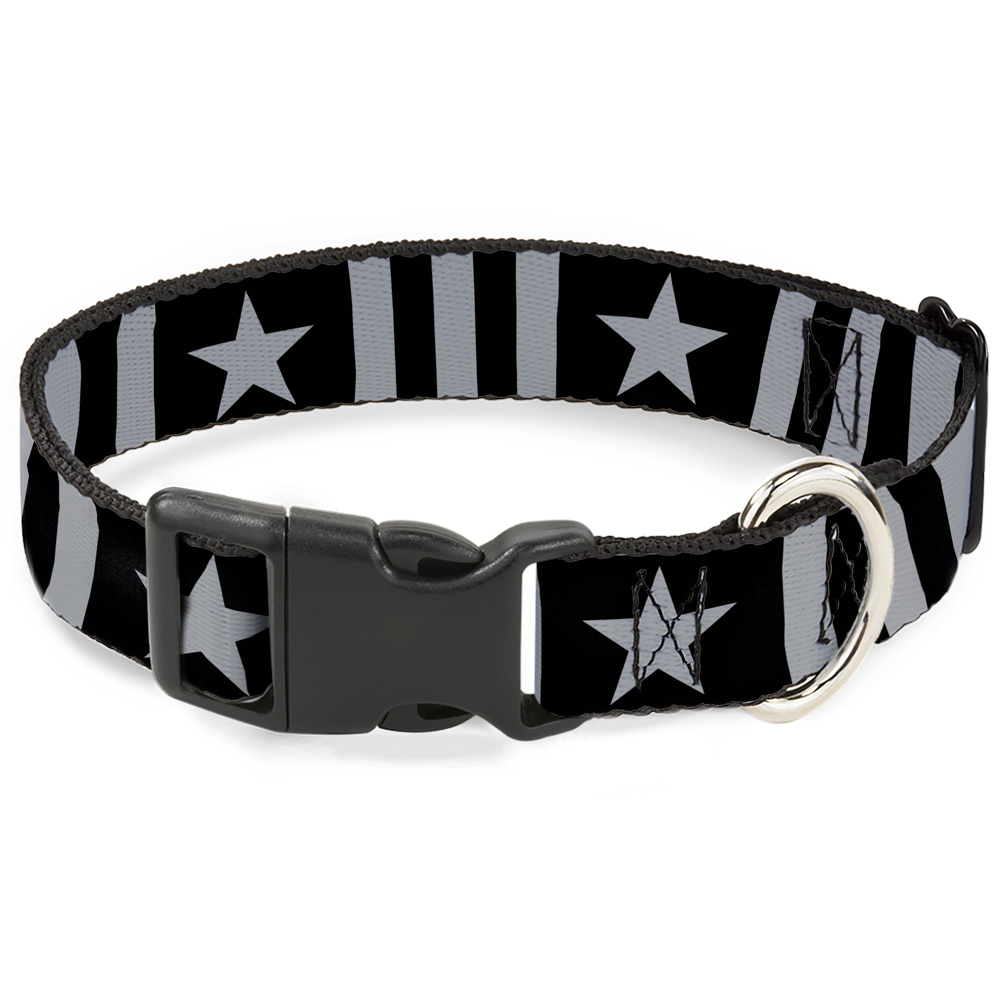 Plastic Clip Collar - Star and Three Stripes Black/Gray Plastic Clip Collars Buckle-Down