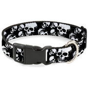 Plastic Clip Collar - Smiling Vivid Skulls Black/White/Grays Plastic Clip Collars Buckle-Down
