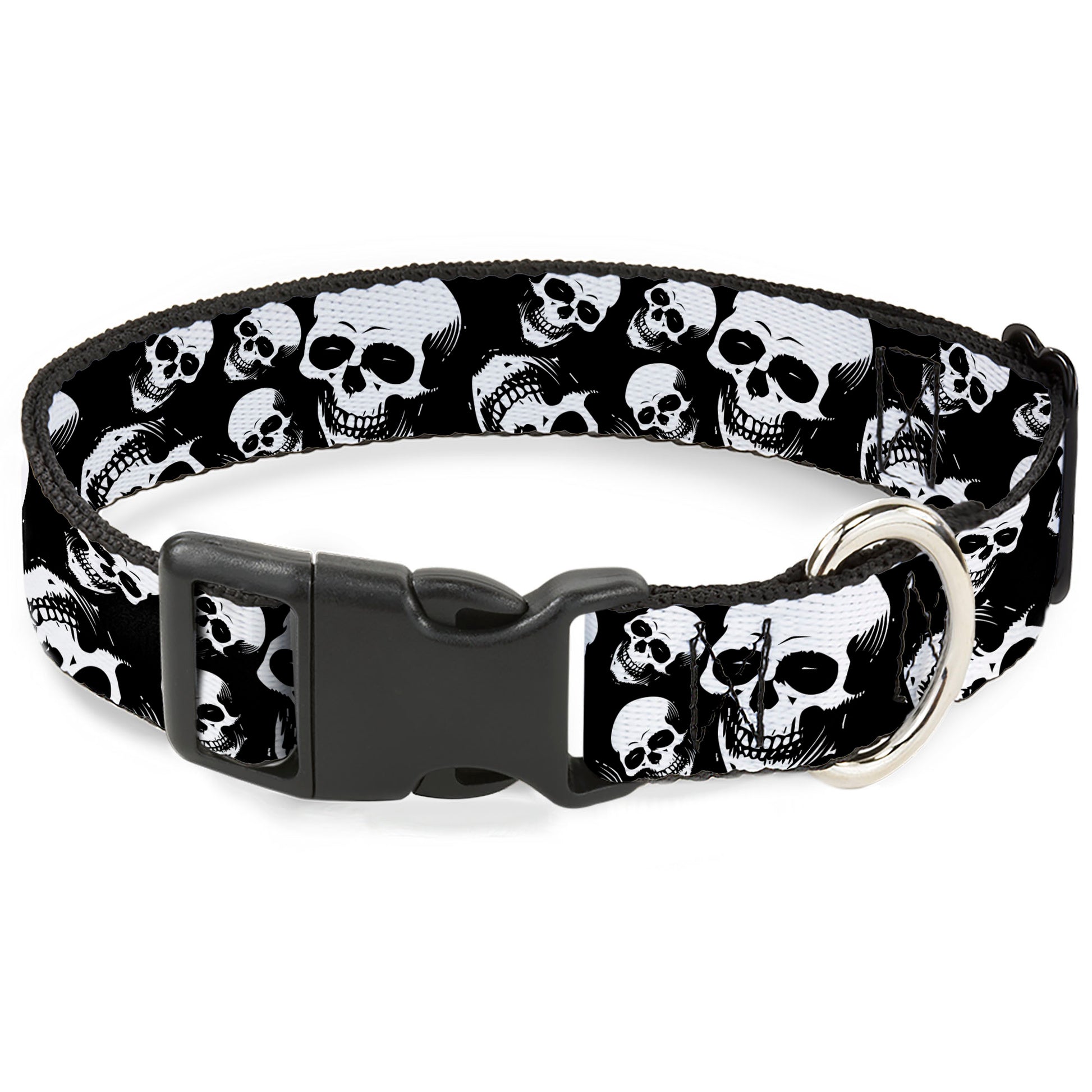 Plastic Clip Collar - Smiling Vivid Skulls Black/White/Grays Plastic Clip Collars Buckle-Down