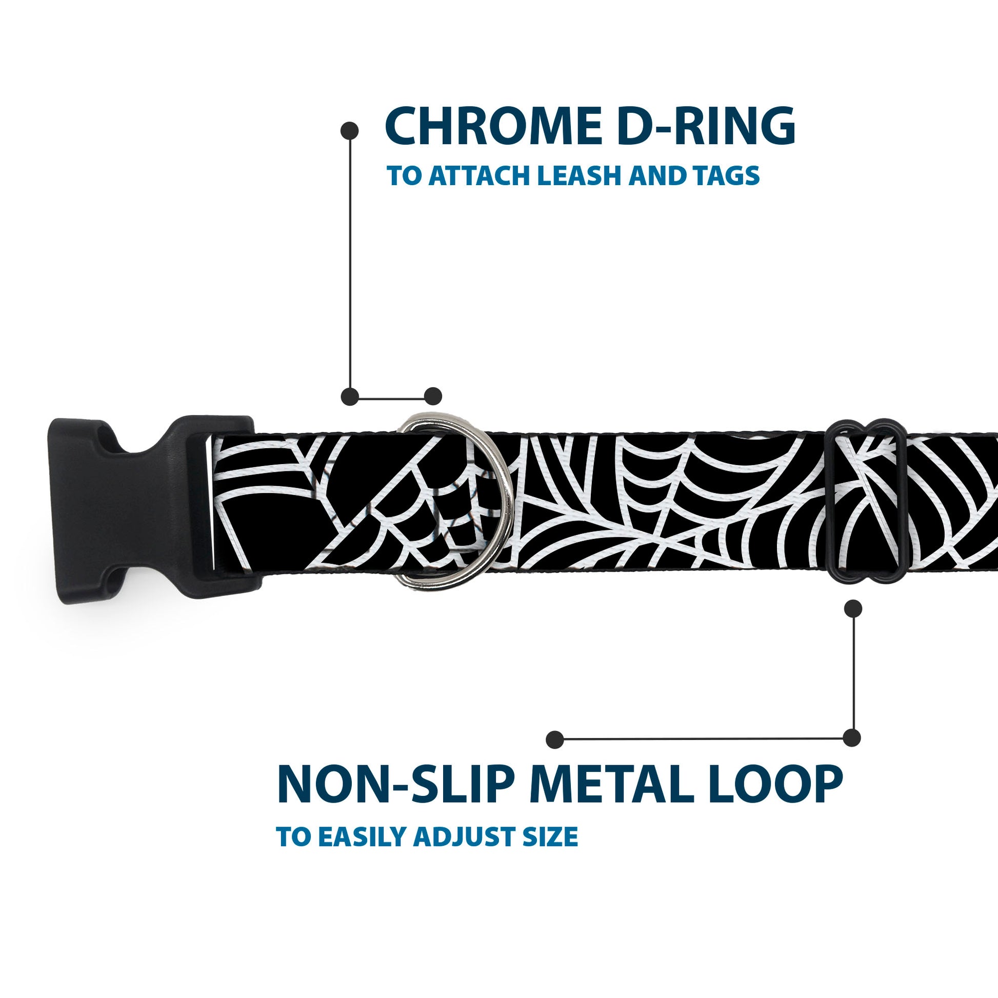 Plastic Clip Collar - Spider Webs Black/White Plastic Clip Collars Buckle-Down