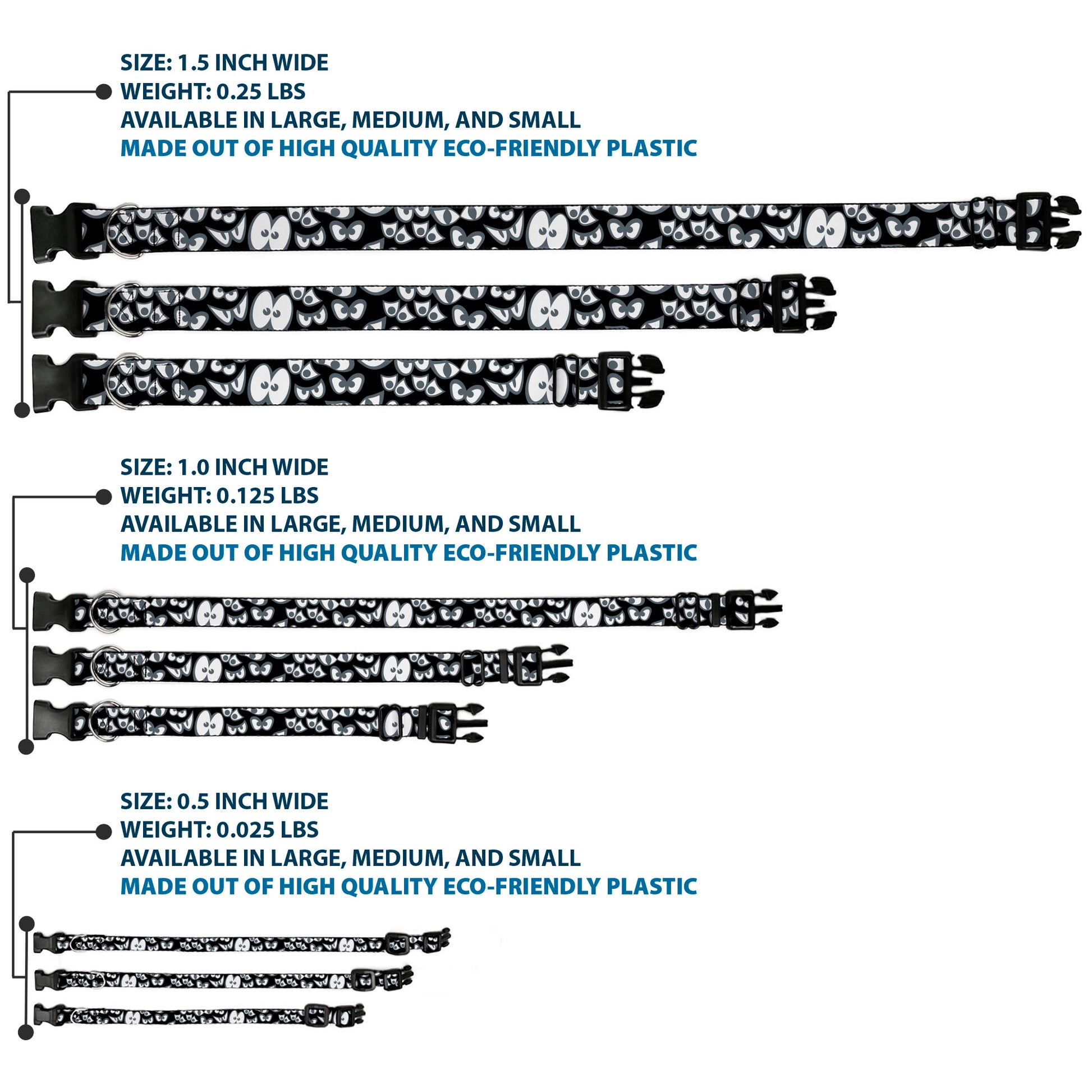 Plastic Clip Collar - Spooky Eyes Scattered Black/Gray/White Plastic Clip Collars Buckle-Down