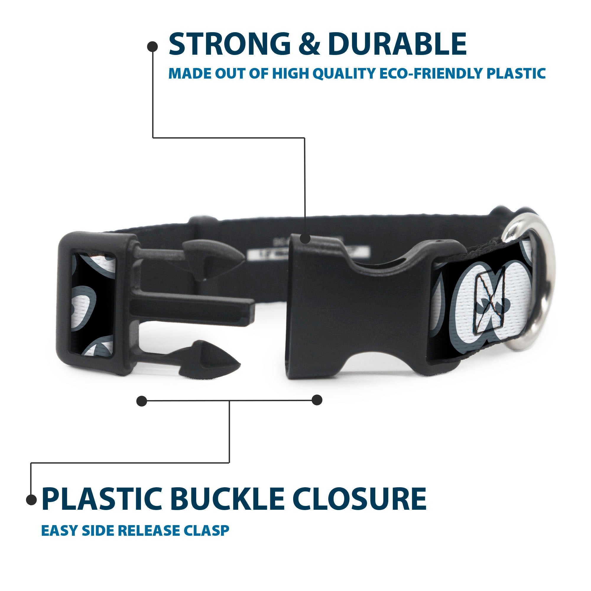 Plastic Clip Collar - Spooky Eyes Scattered Black/Gray/White Plastic Clip Collars Buckle-Down