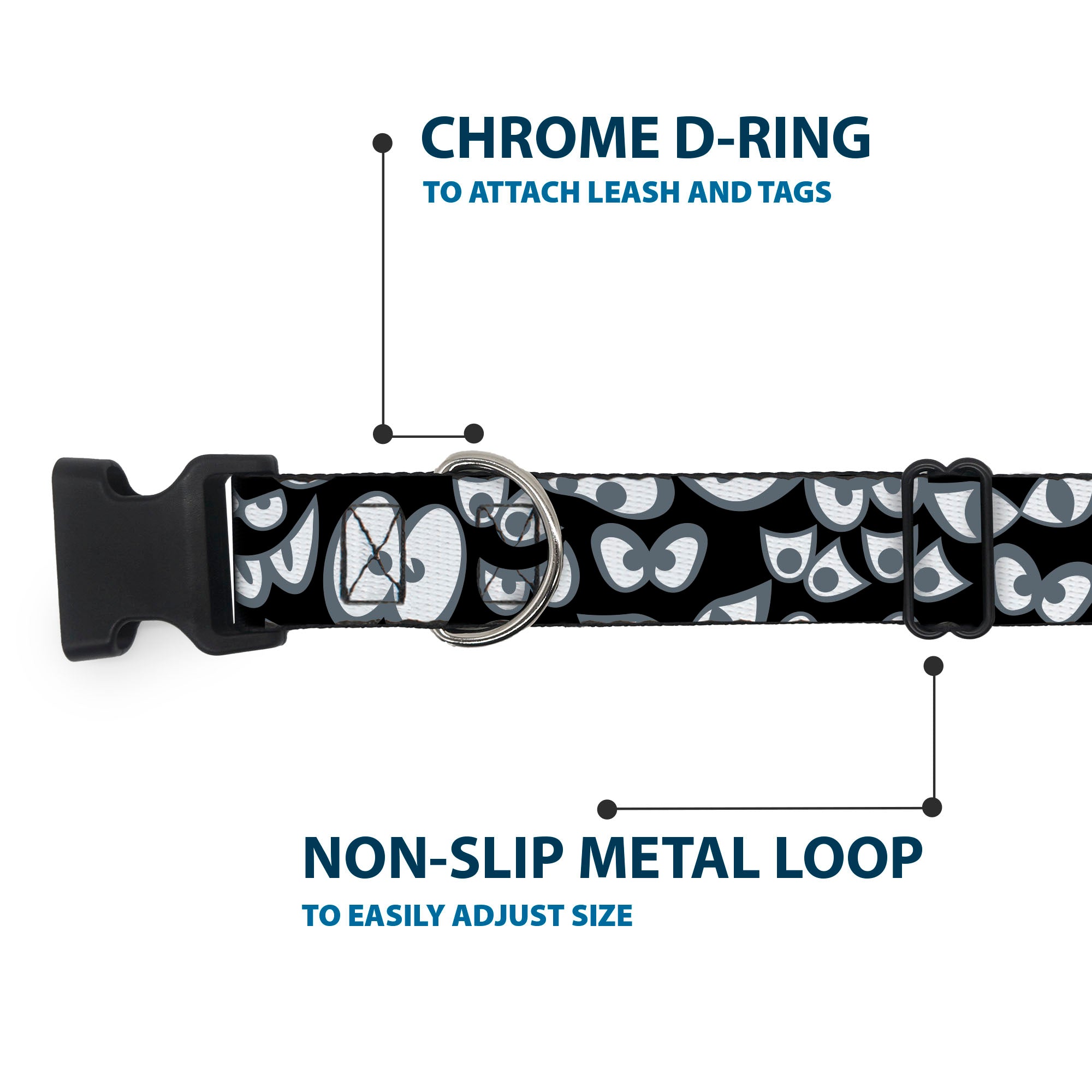 Plastic Clip Collar - Spooky Eyes Scattered Black/Gray/White Plastic Clip Collars Buckle-Down
