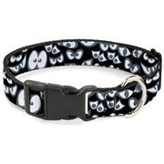 Plastic Clip Collar - Spooky Eyes Scattered Black/Gray/White Plastic Clip Collars Buckle-Down