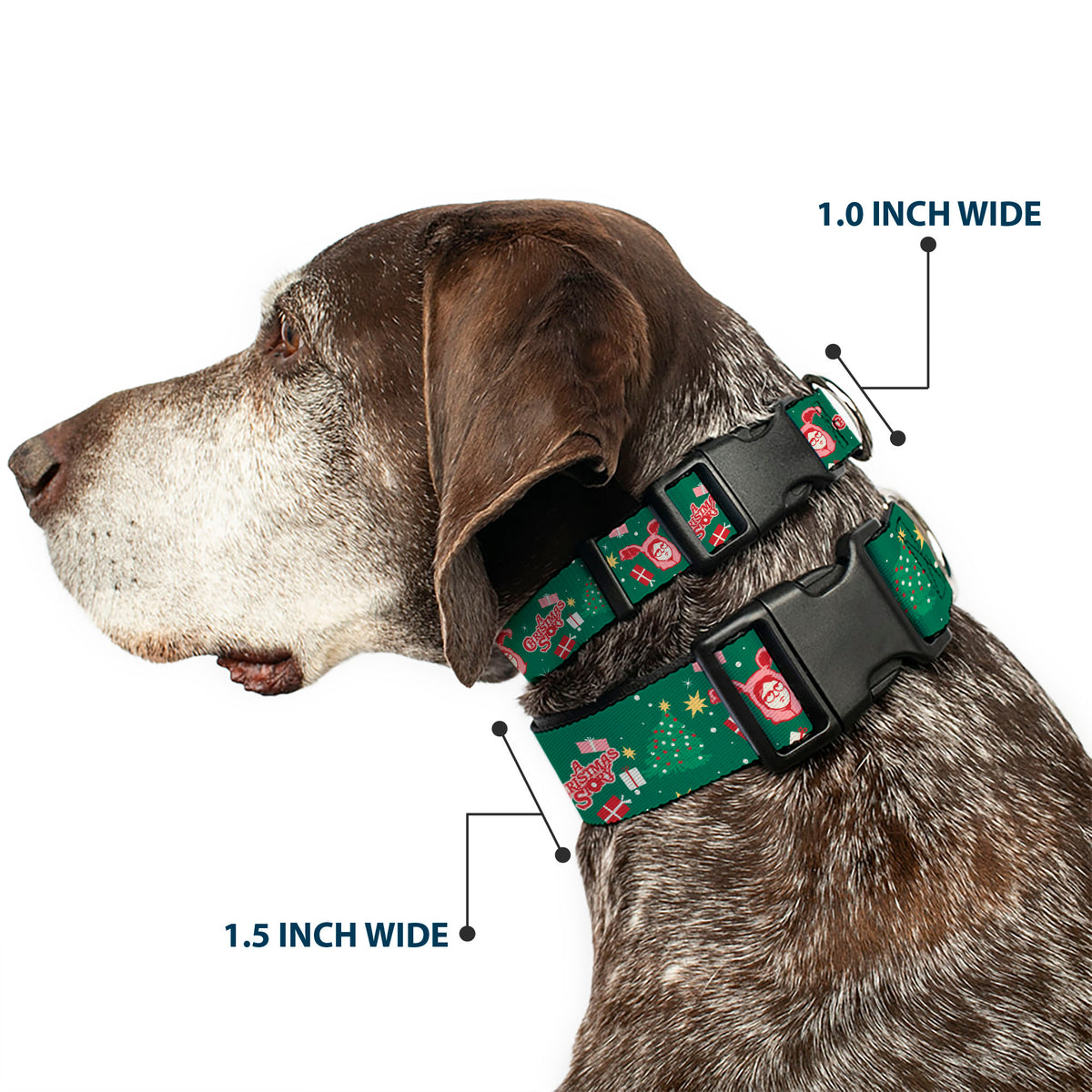 Plastic Clip Collar - A CHRISTMAS STORY Ralphie and Icons Title Logo Collage Green/Reds Dog Collars Plastic Clip Side Release A Christmas Story