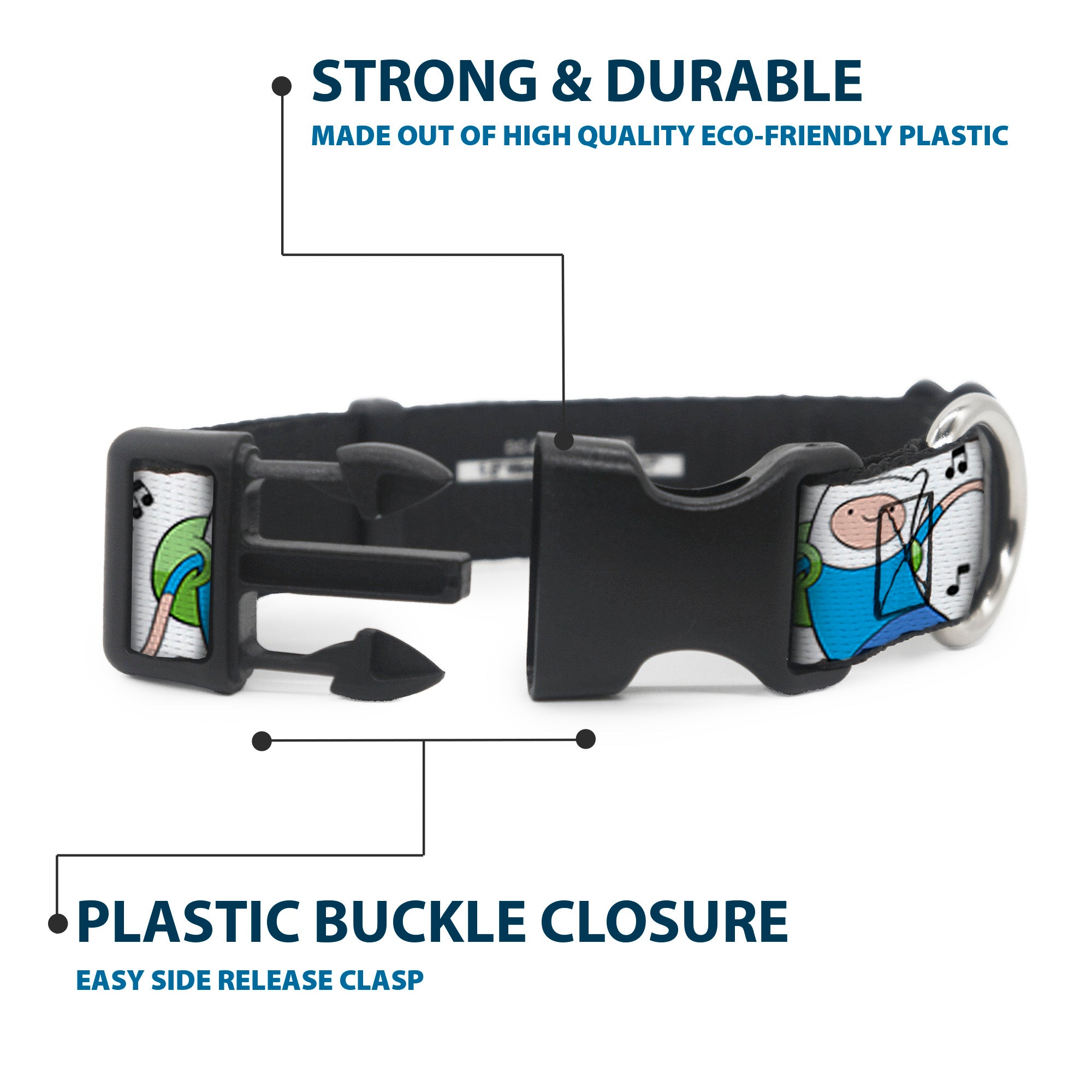 Plastic Clip Collar - Adventure Time Finn and Jake Long Arms Dancing Pose White Plastic Clip Collars Adventure Time