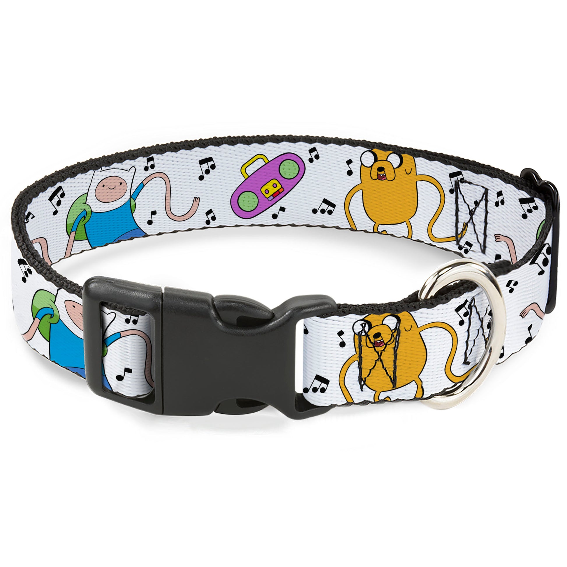 Plastic Clip Collar - Adventure Time Finn and Jake Long Arms Dancing Pose White Plastic Clip Collars Adventure Time