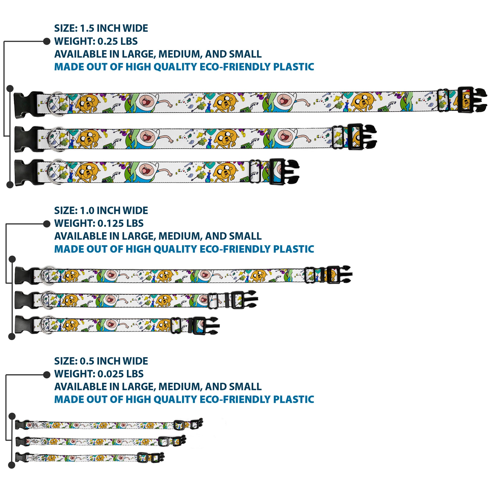 Plastic Clip Collar - Adventure Time Jake and Finn Open Pack Pose White Plastic Clip Collars Adventure Time