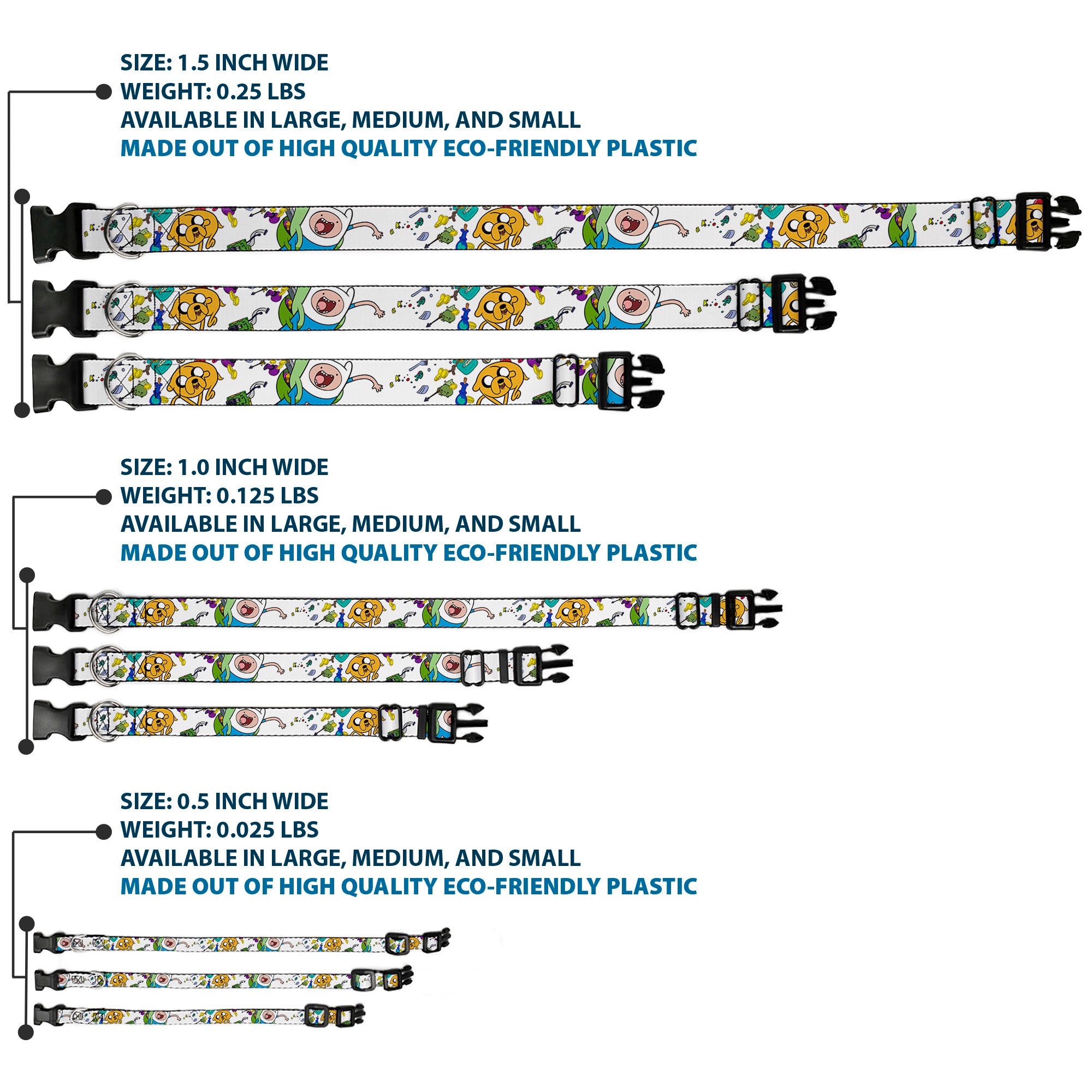 Plastic Clip Collar - Adventure Time Jake and Finn Open Pack Pose White Plastic Clip Collars Adventure Time