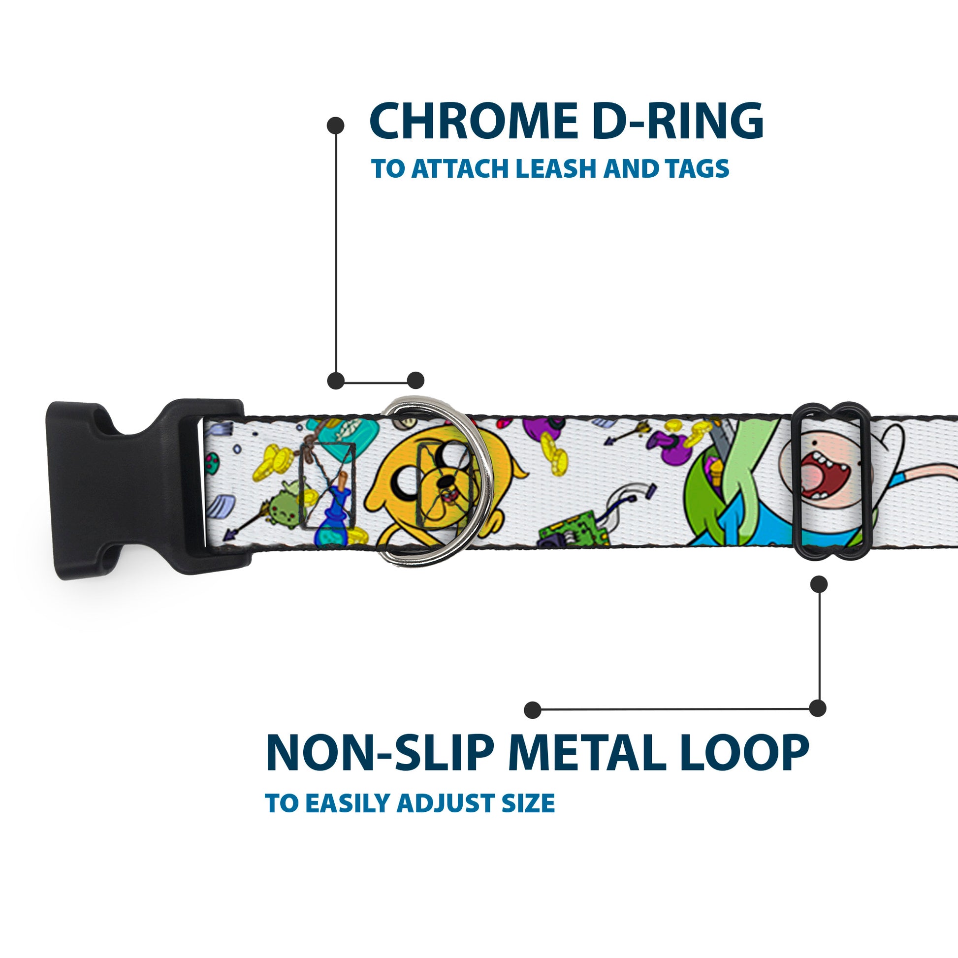 Plastic Clip Collar - Adventure Time Jake and Finn Open Pack Pose White Plastic Clip Collars Adventure Time