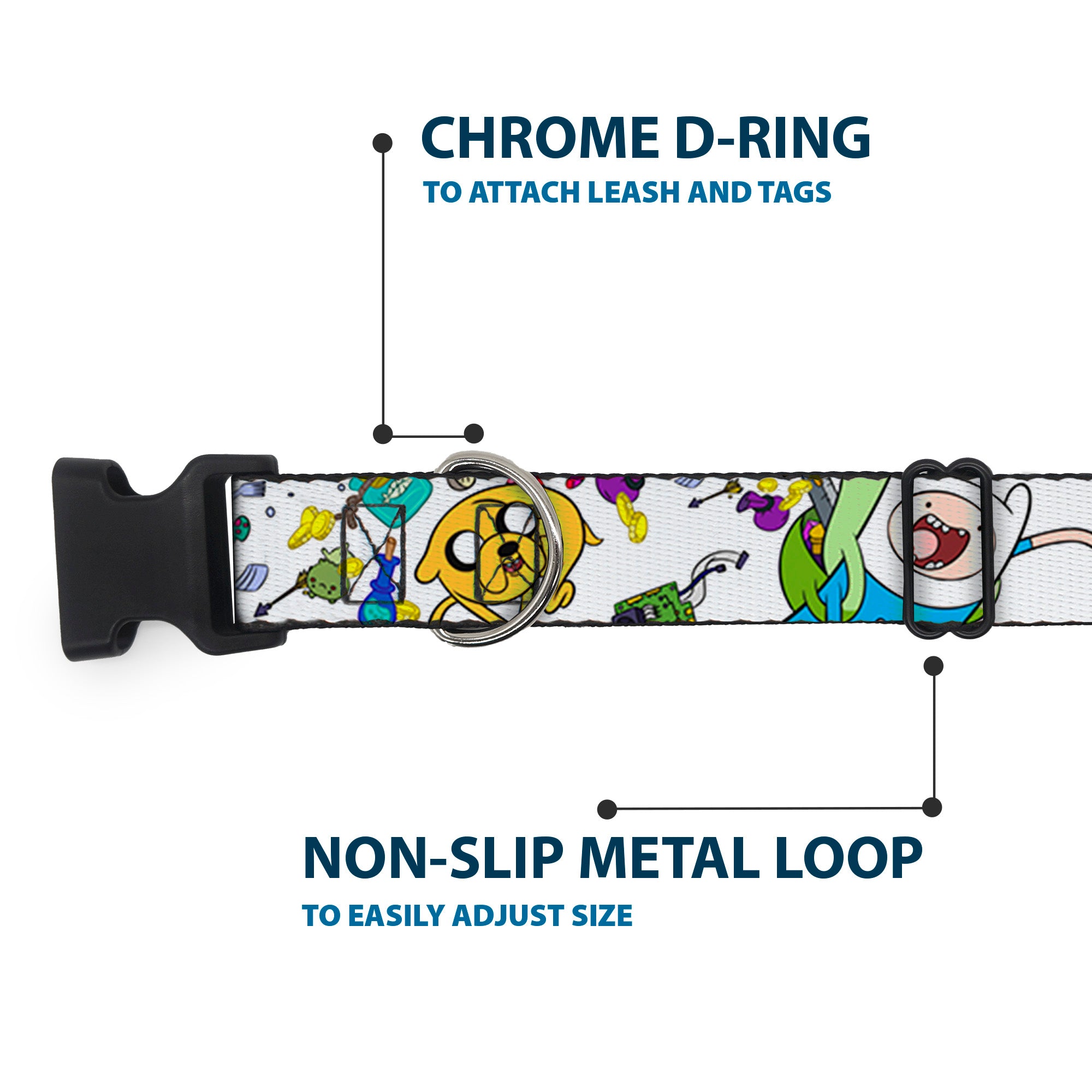 Plastic Clip Collar - Adventure Time Jake and Finn Open Pack Pose White Plastic Clip Collars Adventure Time