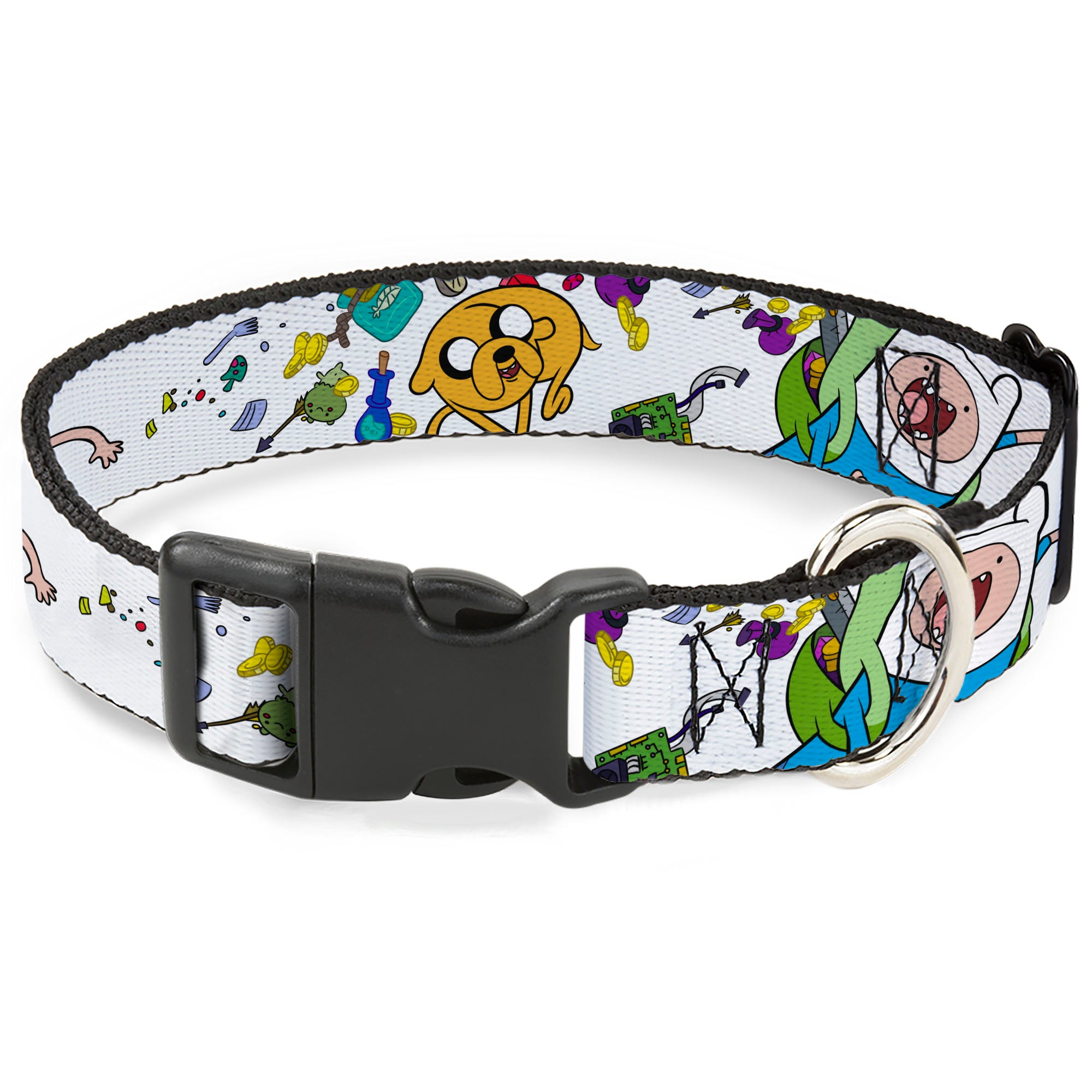 Plastic Clip Collar - Adventure Time Jake and Finn Open Pack Pose White Plastic Clip Collars Adventure Time
