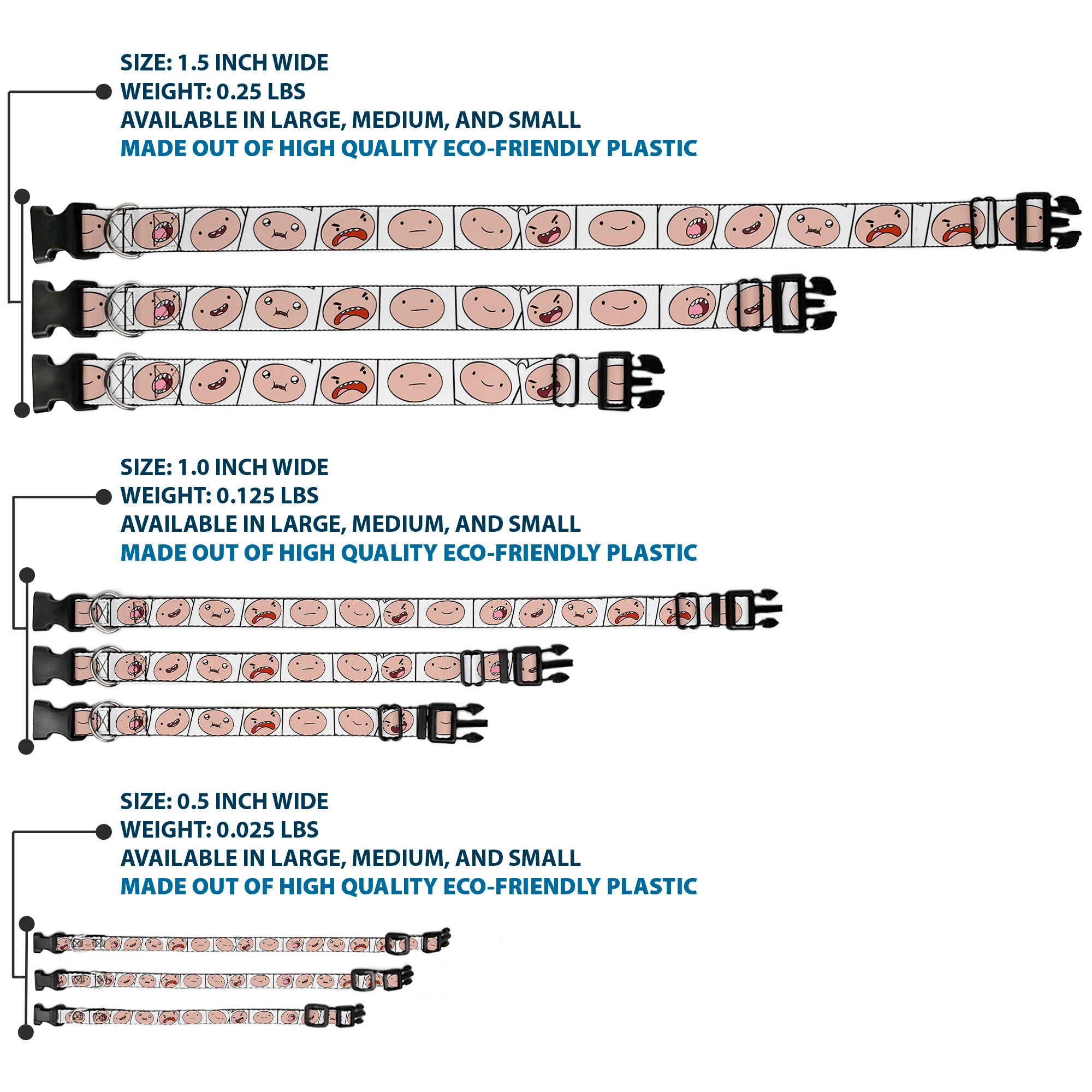 Plastic Clip Collar - Adventure Time Finn Expression Blocks White Plastic Clip Collars Adventure Time