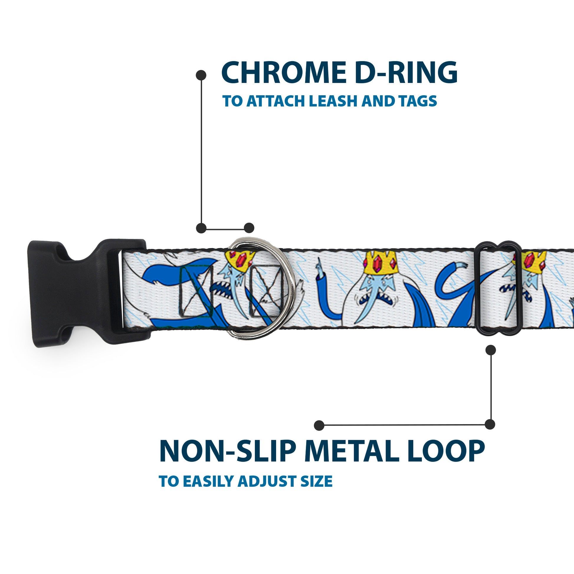 Plastic Clip Collar - Adventure Time Ice King Poses and Bolts White/Blue Plastic Clip Collars Adventure Time