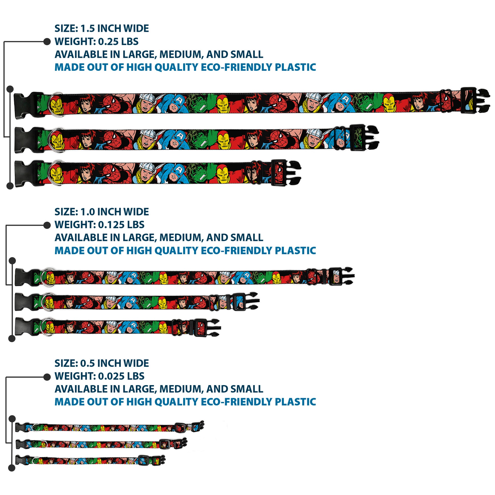 Plastic Clip Collar - 5-Marvel Characters Black Plastic Clip Collars Marvel Comics
