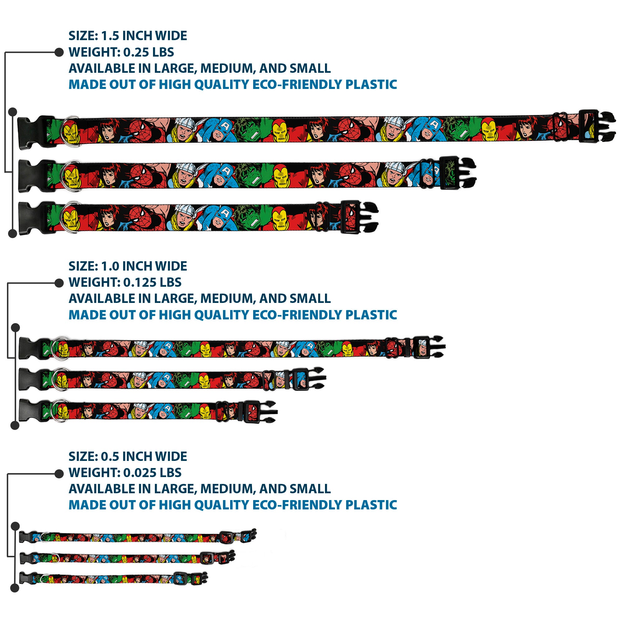 Plastic Clip Collar - 5-Marvel Characters Black Plastic Clip Collars Marvel Comics